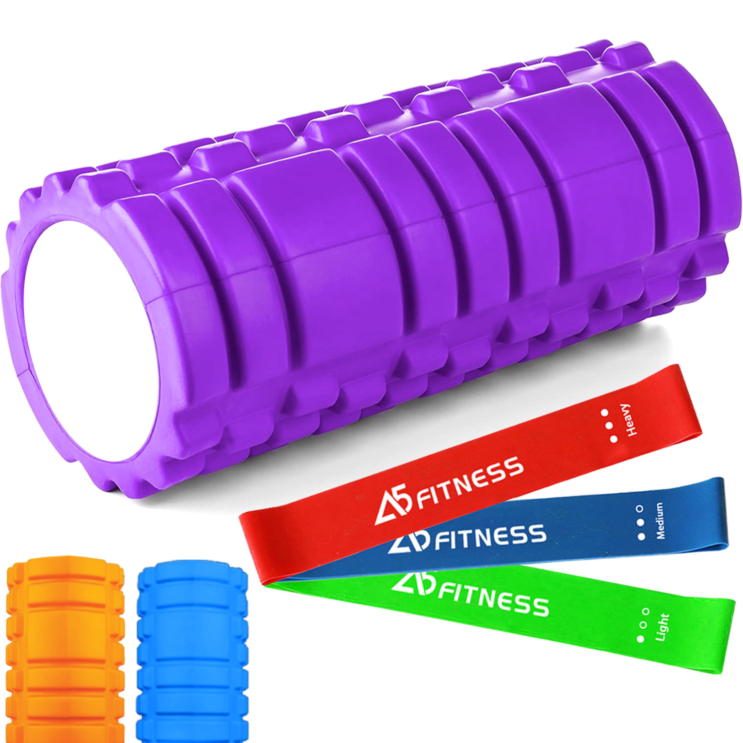 Foam Roller Purple with 3 Resistance Level Bands - Lightweight Foam Rollers for Muscles Provides Relief from Pain Fatigue Improves Tissue Recovery - Massage Roller for Gym, Yoga Pilates
