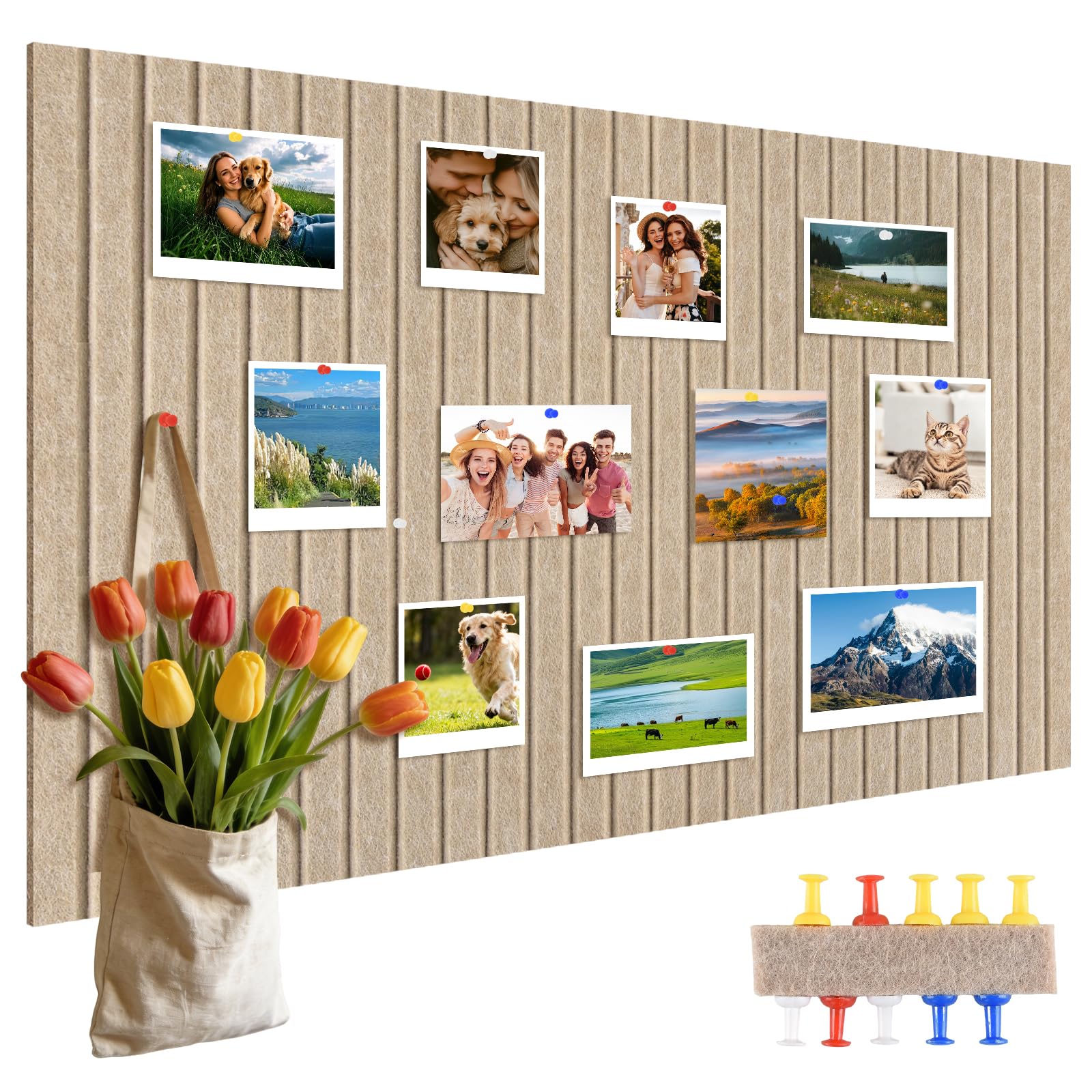 ALANGDUO Tableau Liege Mural 80 x 40 cm, Grand Tableau d'affichage en Feutre avec Punaises, 0,9 cm d'Épaisseur, Tableaux en Liège pour Bureau, Maison, Cuisine, École et Magasin, Camel Foncé