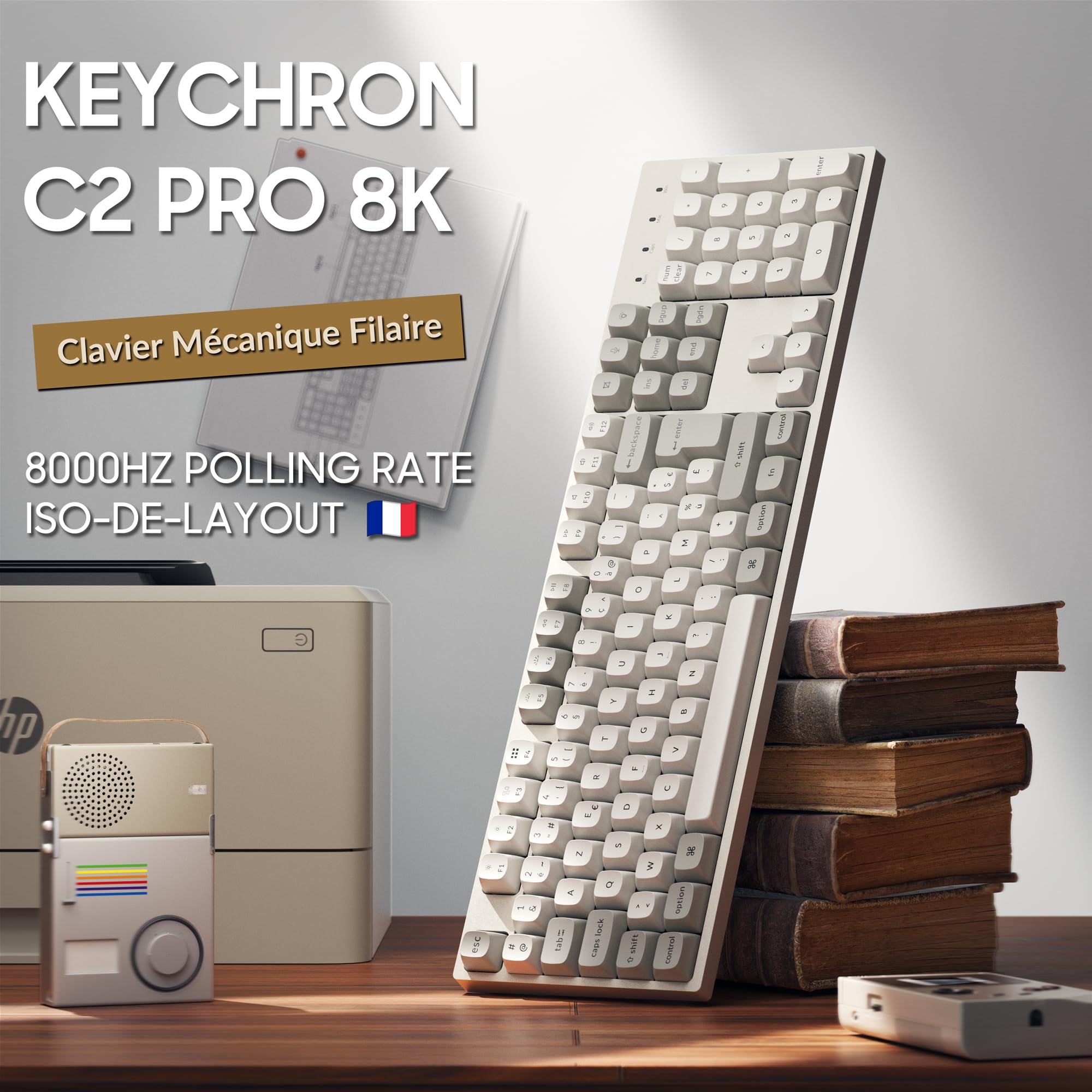 Keychron C2 Pro 8K Clavier Mécanique Filaire AZERTY, Interrupteurs Marron