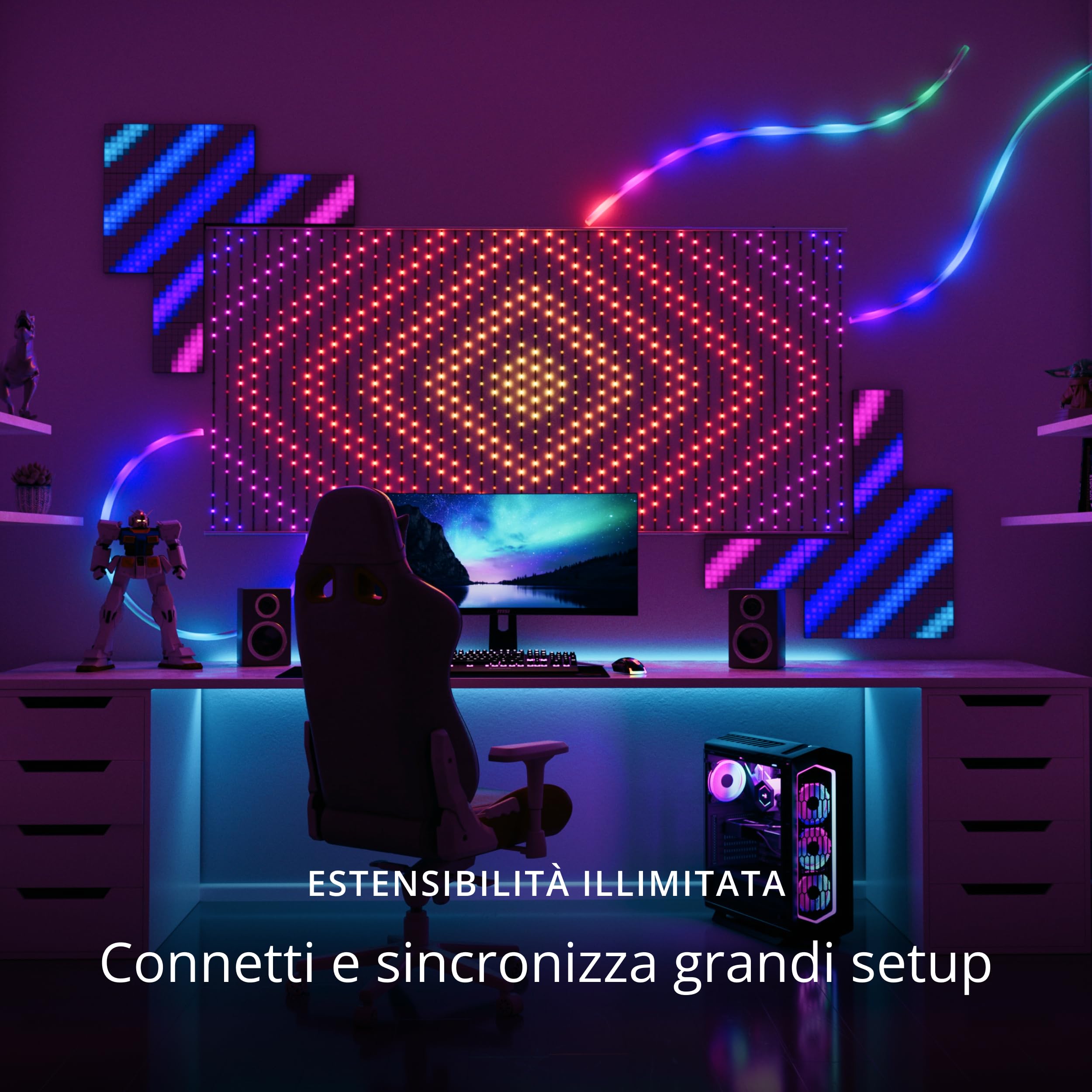 Twinkly Matrix 480 LED RGB, Tenda LED Alta Densità, Luci Smart Multicolore Gaming RGB, Compatibile con Razer Chroma, Omen, Alexa, Google Home, Luci Gaming, Controllo App, Filo Trasparente, 1m x 1m