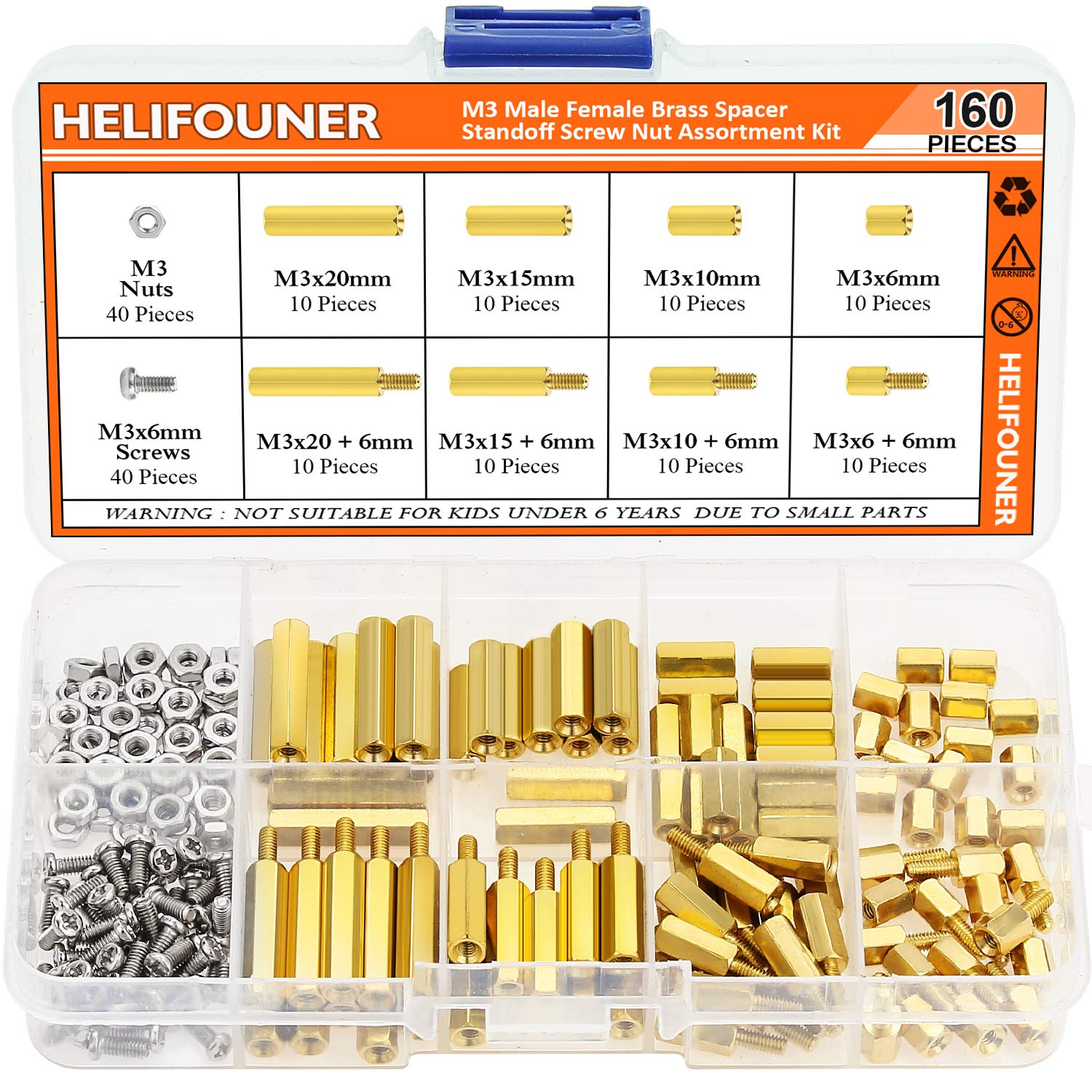 160 Pieces M3 Male Female Hex Brass Spacer Standoff Screw Nut Assortment Kit-image-45