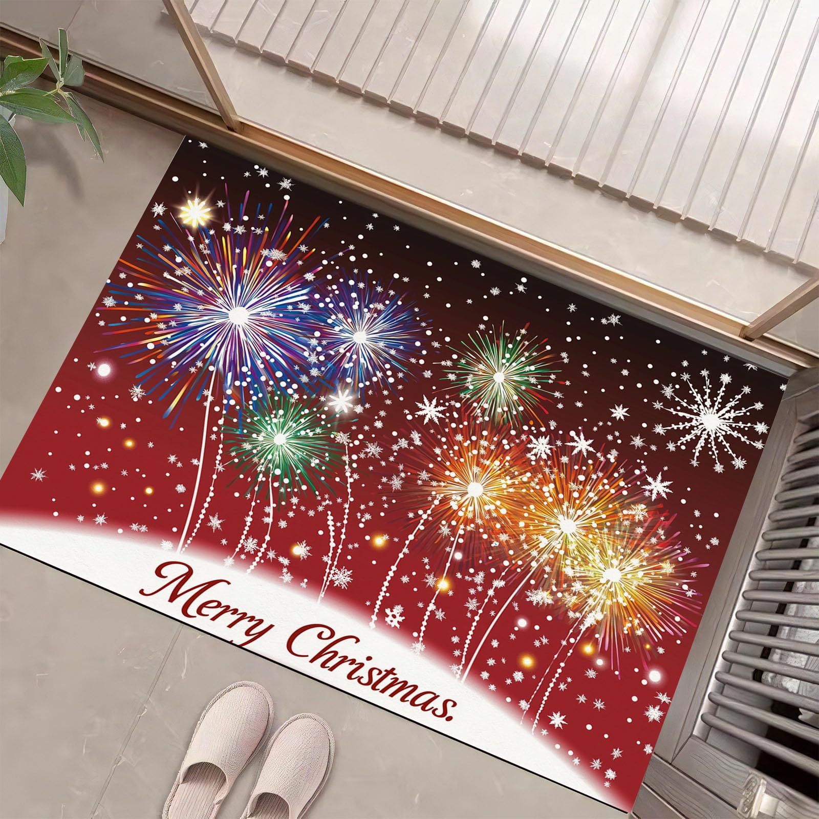 Felpudo de Navidad 80x120 cm rojo oscuro con copos de nieve