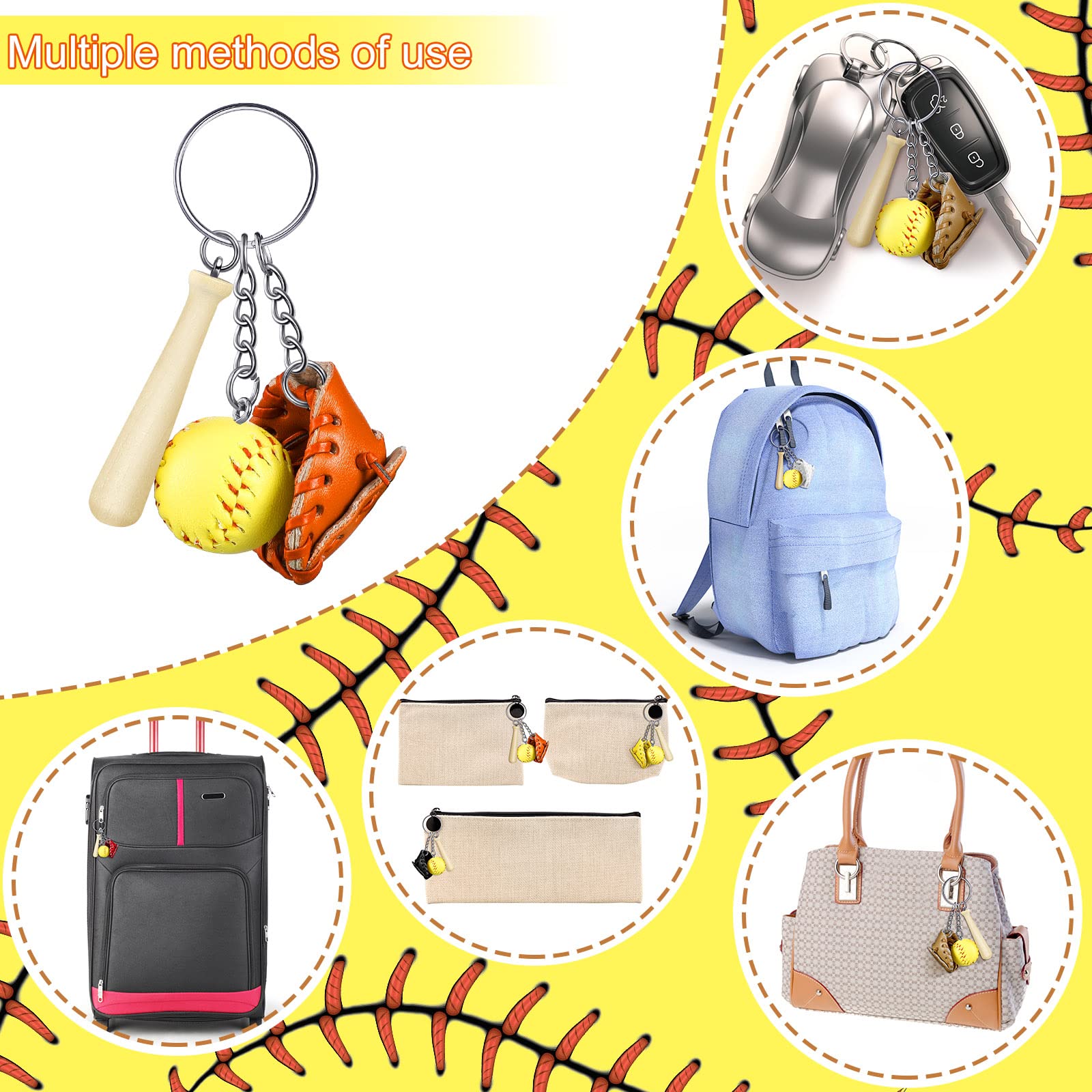 Junkin Softball Keychain Gifts Mini Wooden Bat Keyring for Girls Team Gifts Bulk Softball Accessories Sports Party Favors(12 Pieces)