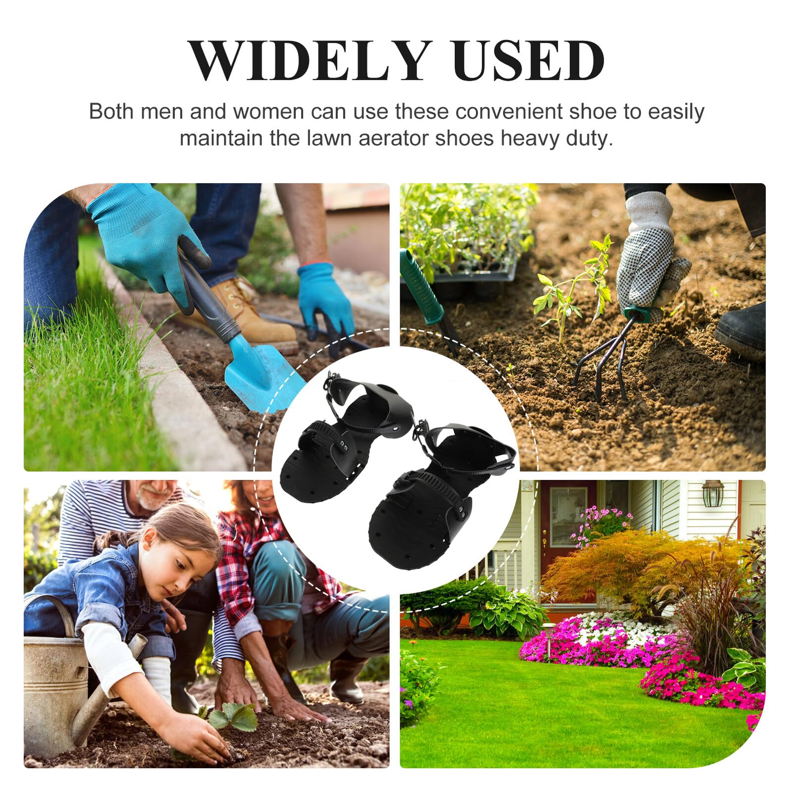 SEWACC Zapatos Aireadores de Suelo y Picos de PU Negro para Jardinería Correas Ajustables Herramienta Pesada para Airear Césped en Jardín