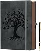 ZXHQ A5 360 Pages Lined Journal Notebooks with Pen, Journals for Women Men Writing Notebook, Tree of Life Design, Fine Inner Pocket - Dark Grey