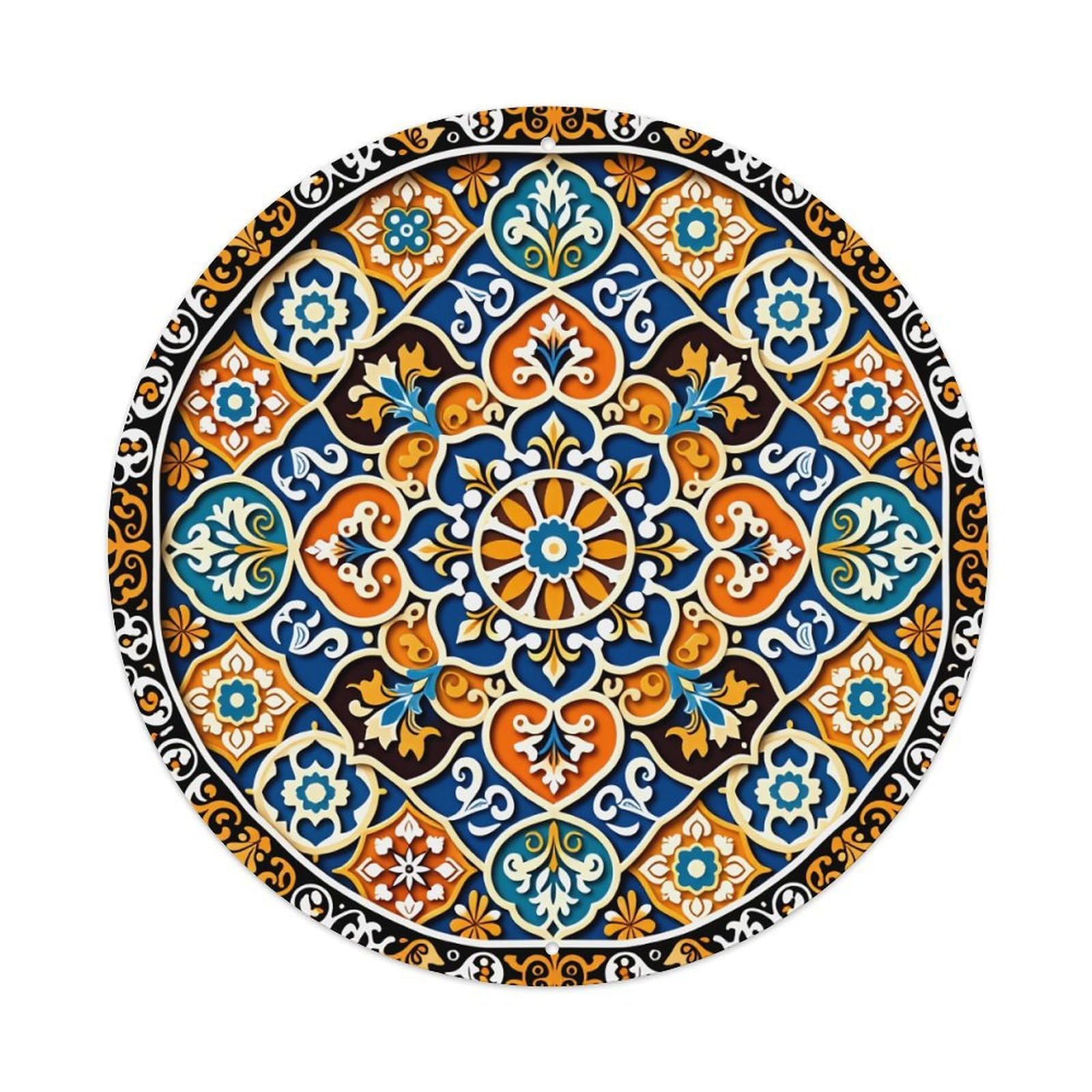 Ornate Geometric Floral Mandala Design Round Tin Sign Vintage Metal Poster, Home Bar Garage Man Cave Cafe Indoor & Outdoor Wall Decoration 8x8Inches