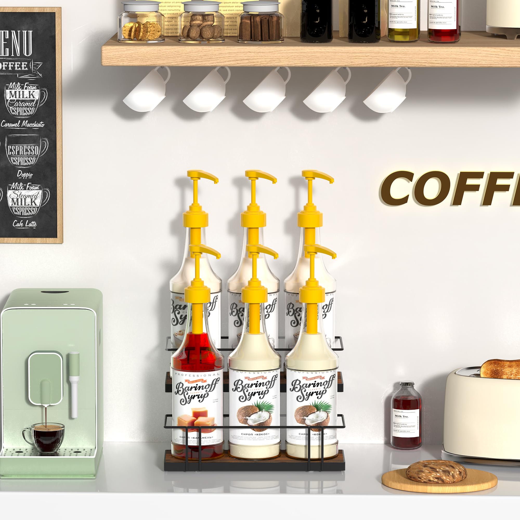 Coffee Syrup Organizer Alyoen 3-Tier Rack With Drawer - Holds 8 Bottles ...