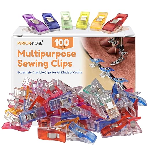 PERFORMORE 100 Pack of Multipurpose Sewing Clips and Quilting Clips, Multicolored Magic Clips and Fabric Clips for Sewing Quilting Crafting Hanging, Extremely Durable Clips for All Kinds of Crafts