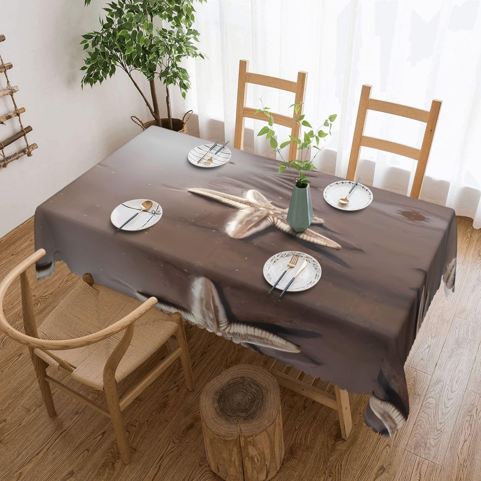 HLSBSSL Beach starfish (1) Patterned square lace tablecloth, wrinkle-resistant and durable, suitable for dining tables, parties, etc.