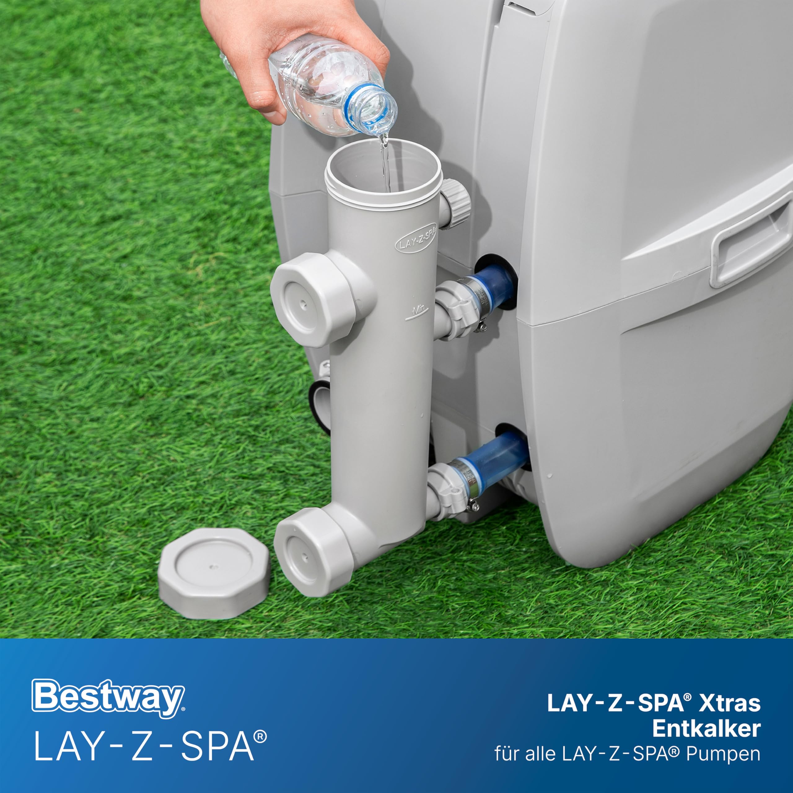 Lay-Z-Spa Entkalker-Adapter für Pumpeneinheiten – Zubehör gegen Kalk & E02-Fehler, für AirJet & HydroJet Pumpen, Wartung ohne Ausbau (ohne Entkalkungsmittel)