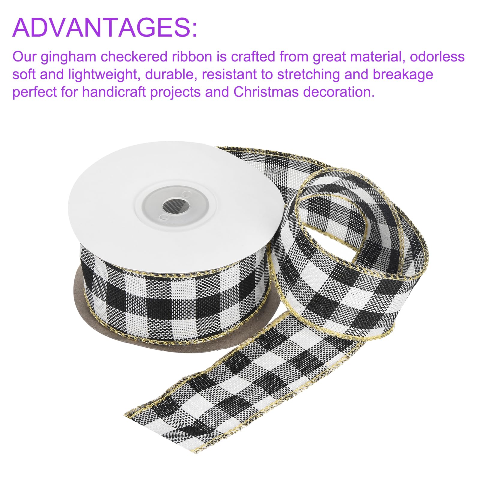 DMiotech 1.6 Inch 10 Yards Gingham Ribbon, Polyester, Black, White and Light Gray, Perfect for DIY Crafts Christmas Decoration - Image 4