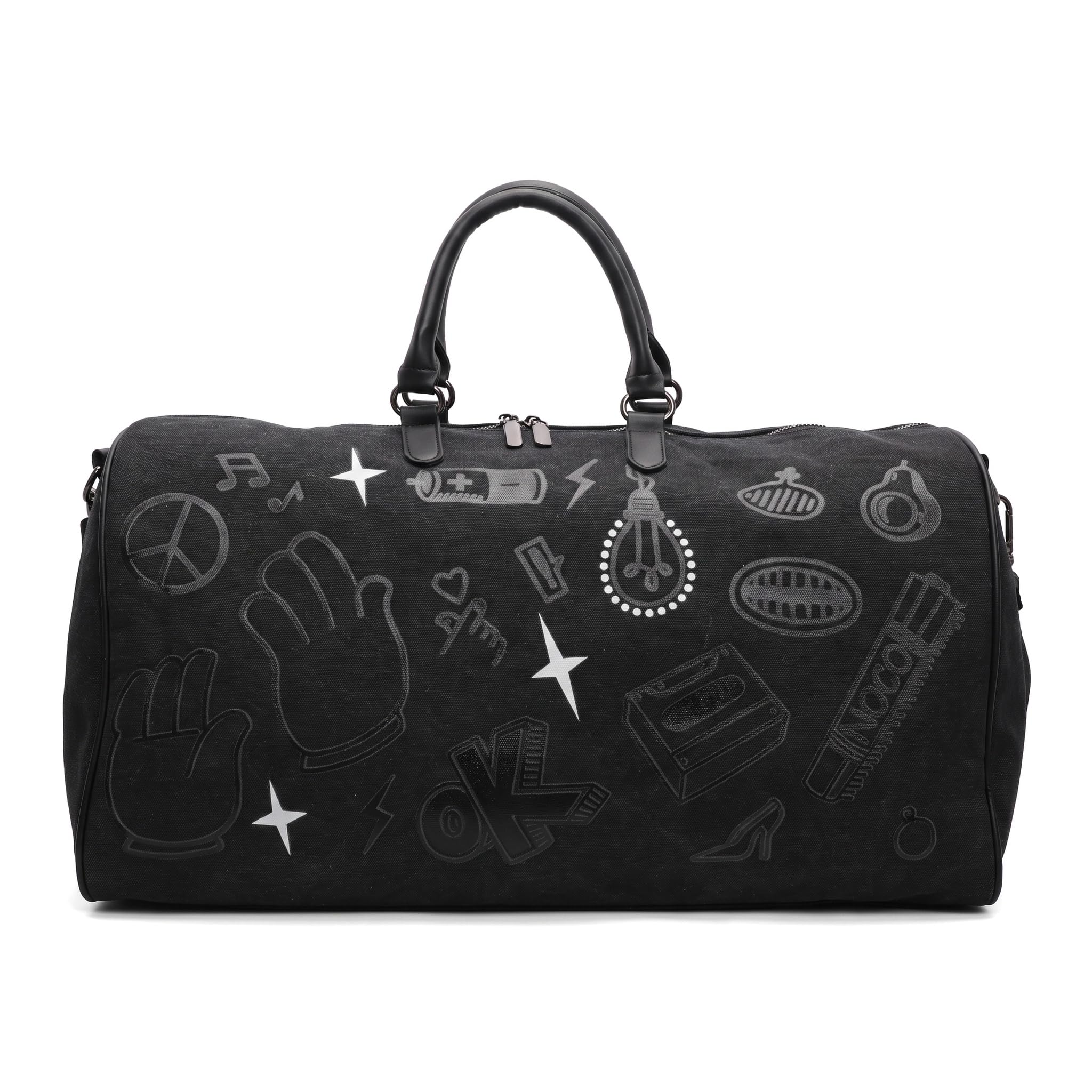 Naapesi Borsa Sportiva 40L Borsa da Viaggio Weekender con Scomparto Impermeabile, Borse Palestra Donna Uomo Teen – Borse Training Graffiti per Fitness Nuoto Viaggio, Nero (53x28x26cm)