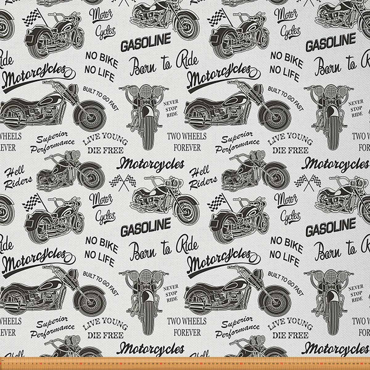 Motocross Fabric by The Yard,Extreme Sports Dirt Bike Upholstery Fabric for Chairs,Retro Motorbike Motorcycle Drawings Waterproof Outdoor Fabric,1 Yard,(L92*W150cm) White Grey