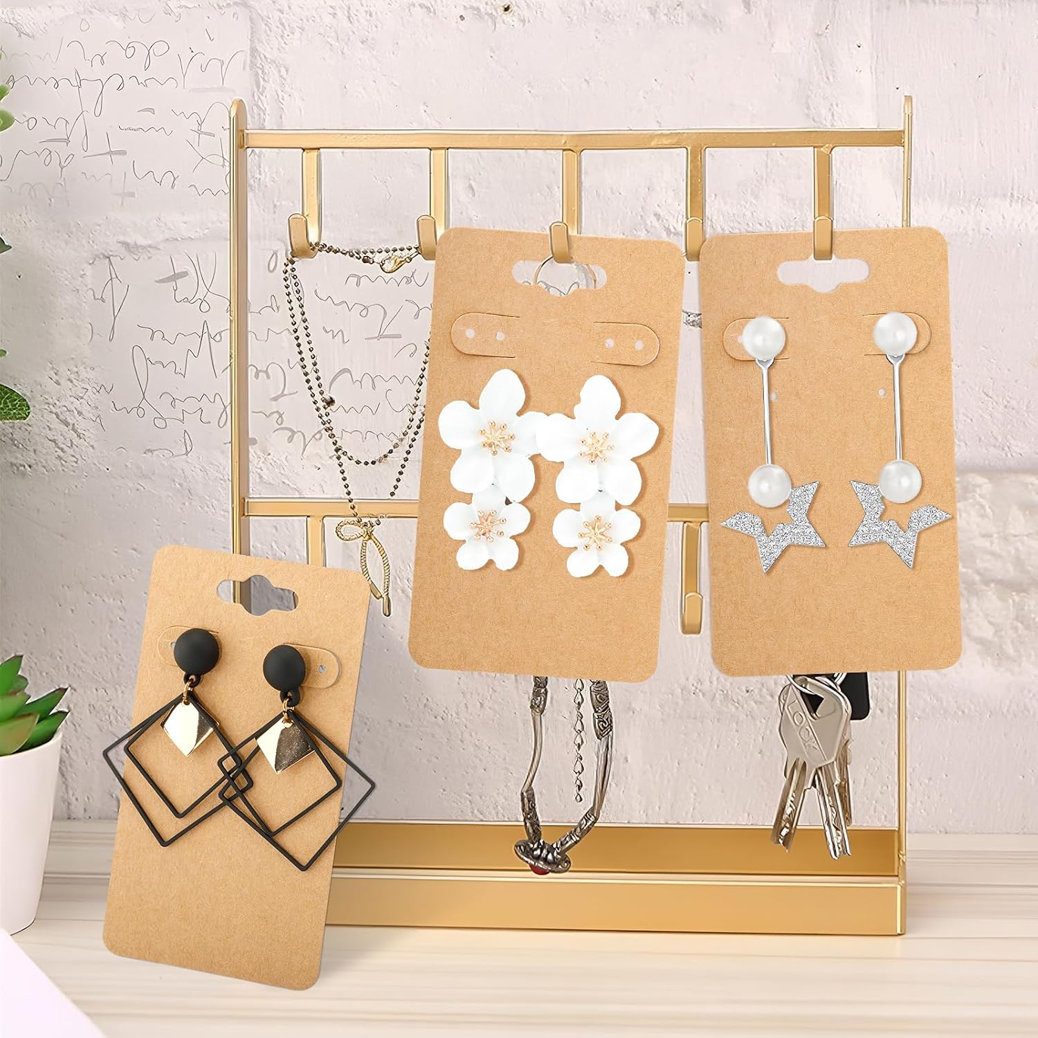 joycraft 100Pcs Earring Display Cards with 6 Holes, 2x3.5 In Kraft Display Holder Cards, Blank Paper Jewelry Display Tags for Selling, Hanging Earring, Jewelry,DIY Crafts, Retail.