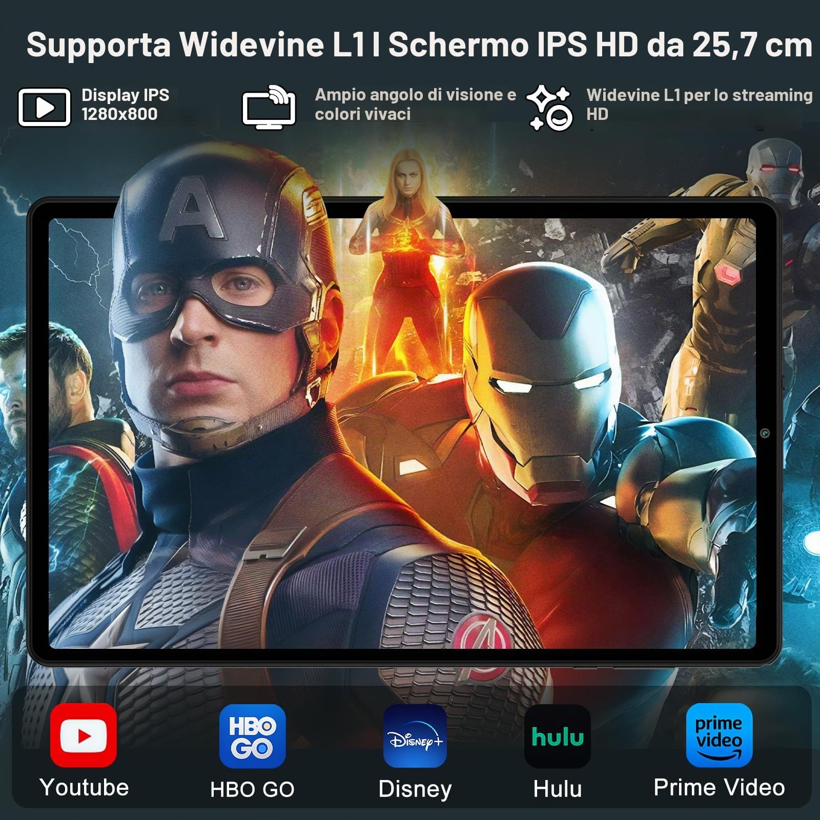 Tablet 10 Pollici Android 15 Gemini AI 30GB RAM 2TB ROM Octa-Core Widevine L1 WiFi 5G BT5.0 6000mAh Tastiera Mouse Custodia Nero Scuro