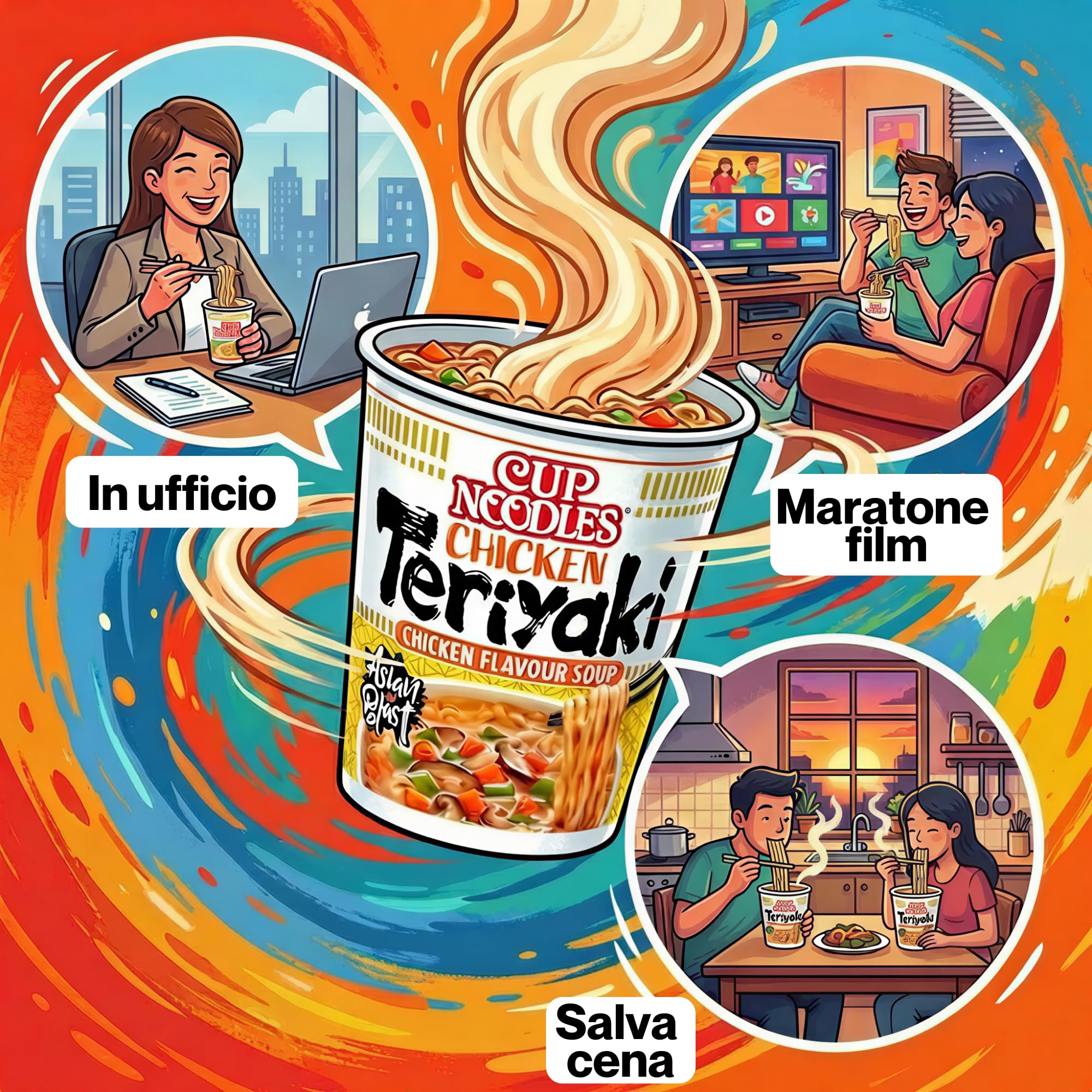 HU TASTE - Set Ramen Giapponese e Noodles Istantanei - Box Cibo Giapponese e Asiatico Mix 6 Gusti: Miso, Manzo Spicy, Gamberi, Teriyaki Pollo, Spicy e Pollo - Kit Ramen Pronto da Mangiare - 6 x 67g
