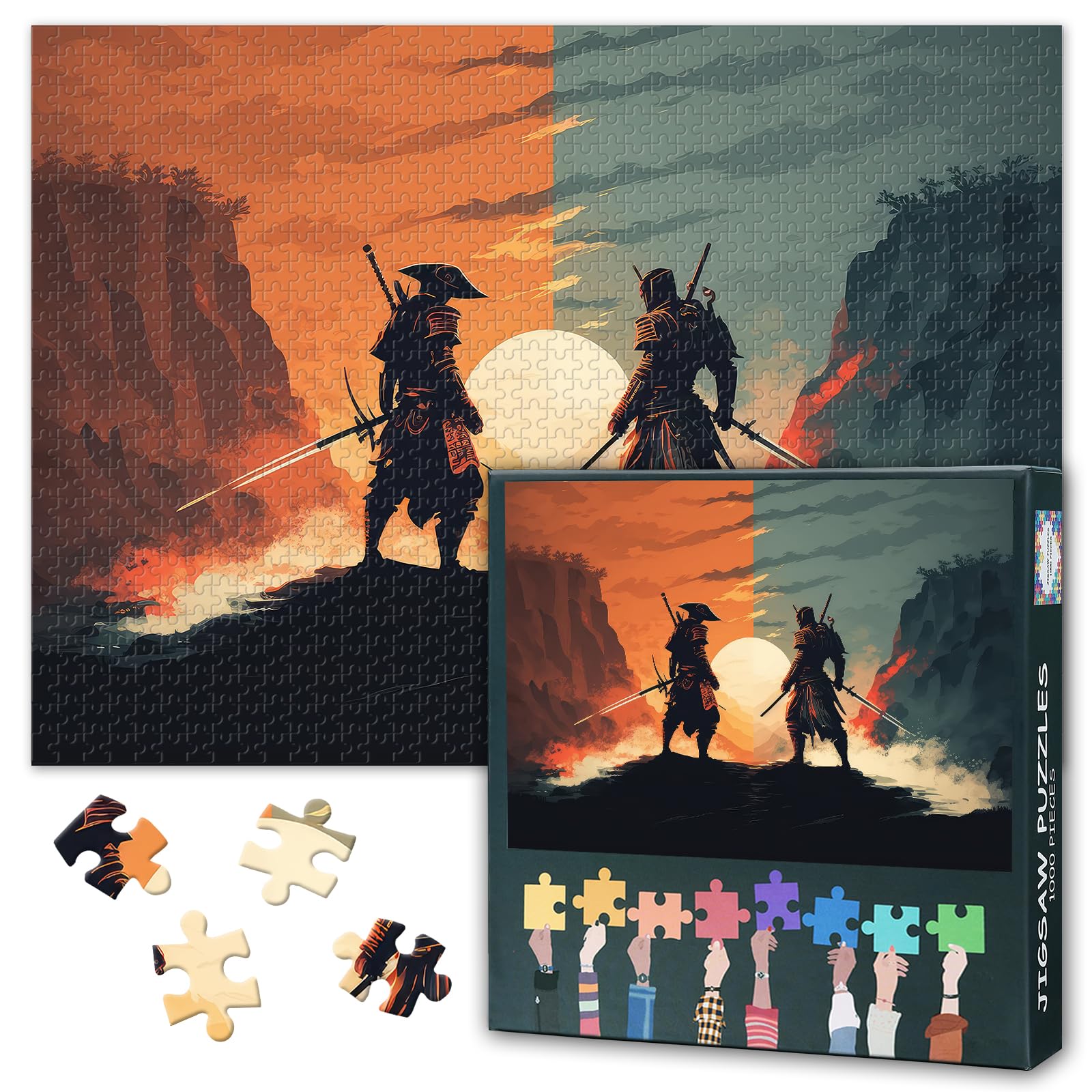 Samurai with a Katana Puzzles for Adults 1000 Pieces Samurai Artwork Vibrant Jigsaw Puzzles 1000 Pieces Challenging Family Puzzle Gift - Finished Size is 70 * 50cm — image 1