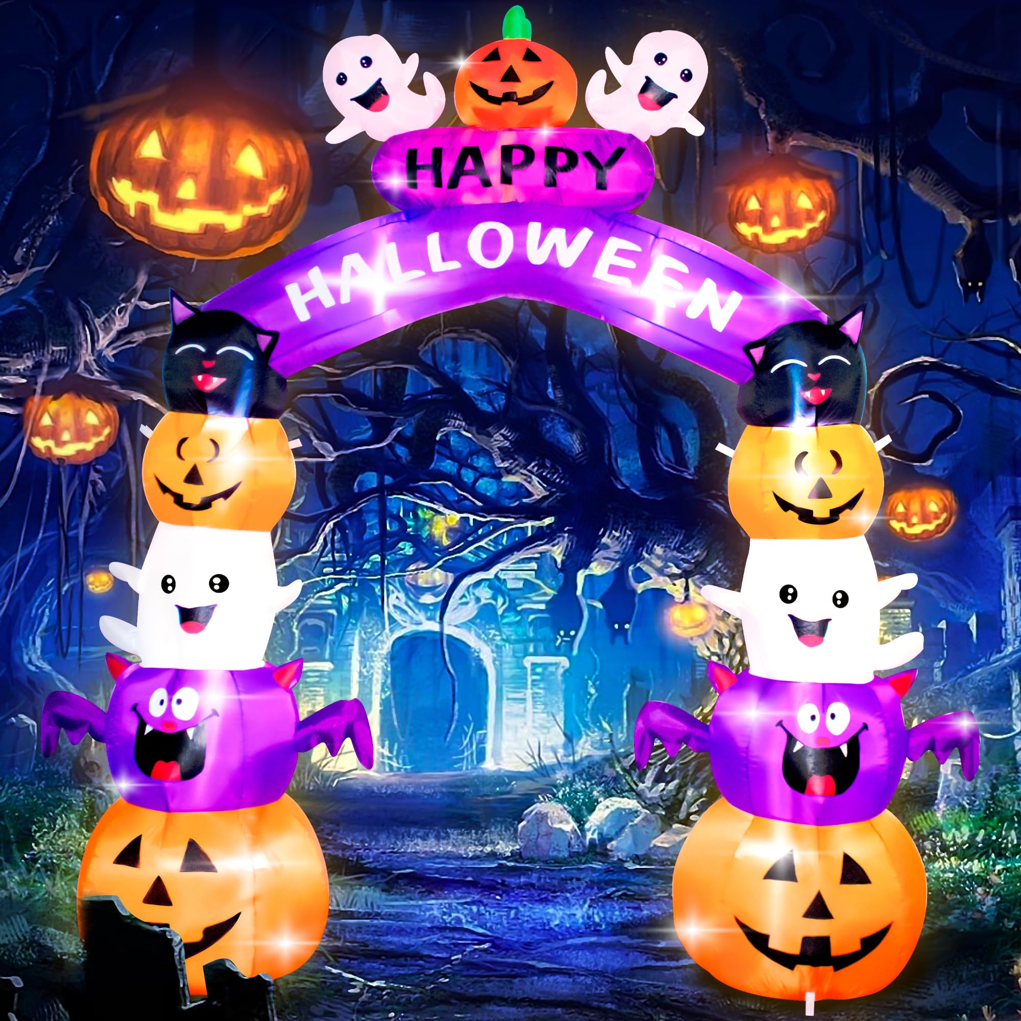 8FT Halloween Stacked Pumpkin Arch Inflatable Decoration