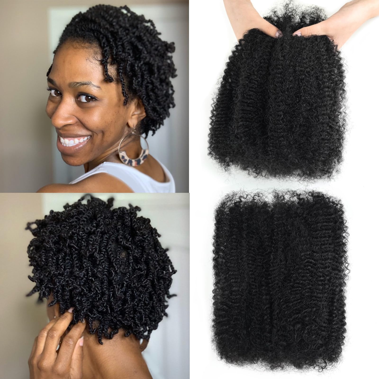 Sangtok Afro Kinky-Curly Bulk Human Hair For Twists, 14 Inch 50g Kinkys Bulk Human Hair For Dreadlock Extensions Repair Locs Braiding, 100% 4C Human Bundles Hair(Black