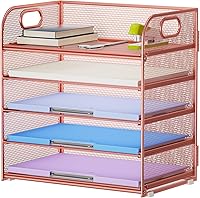 Vista 14 de Marbrasse Bandeja organizadora de papel, organizador de archivos de malla de 5 niveles con asa, organizador de escritorio clasificador de papel