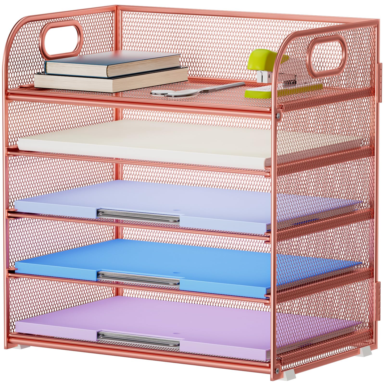 Organiseur de papier à 5 niveaux Marbrasse en maille or rose pour tri de bureau