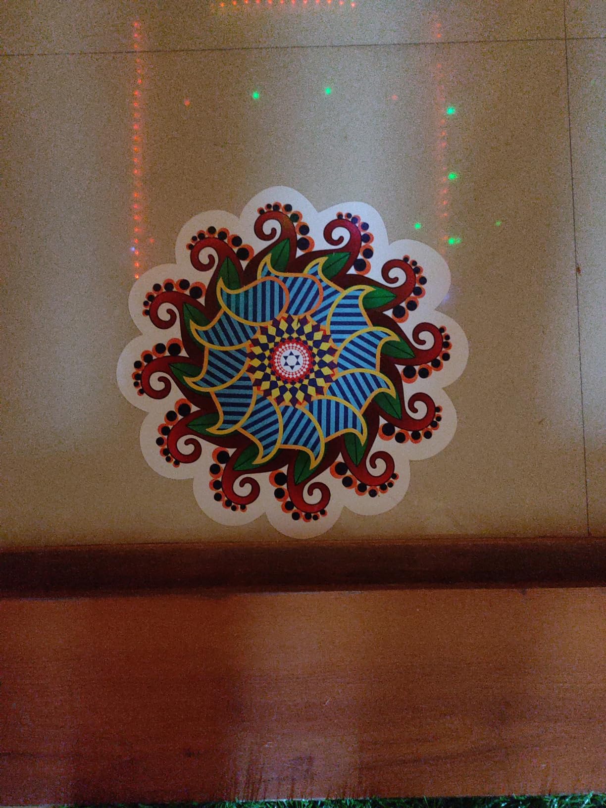 Buy INKEDIFY Vinyl 30 Cm Deepak Flower Rangoli Diwali Floor Sticker ...