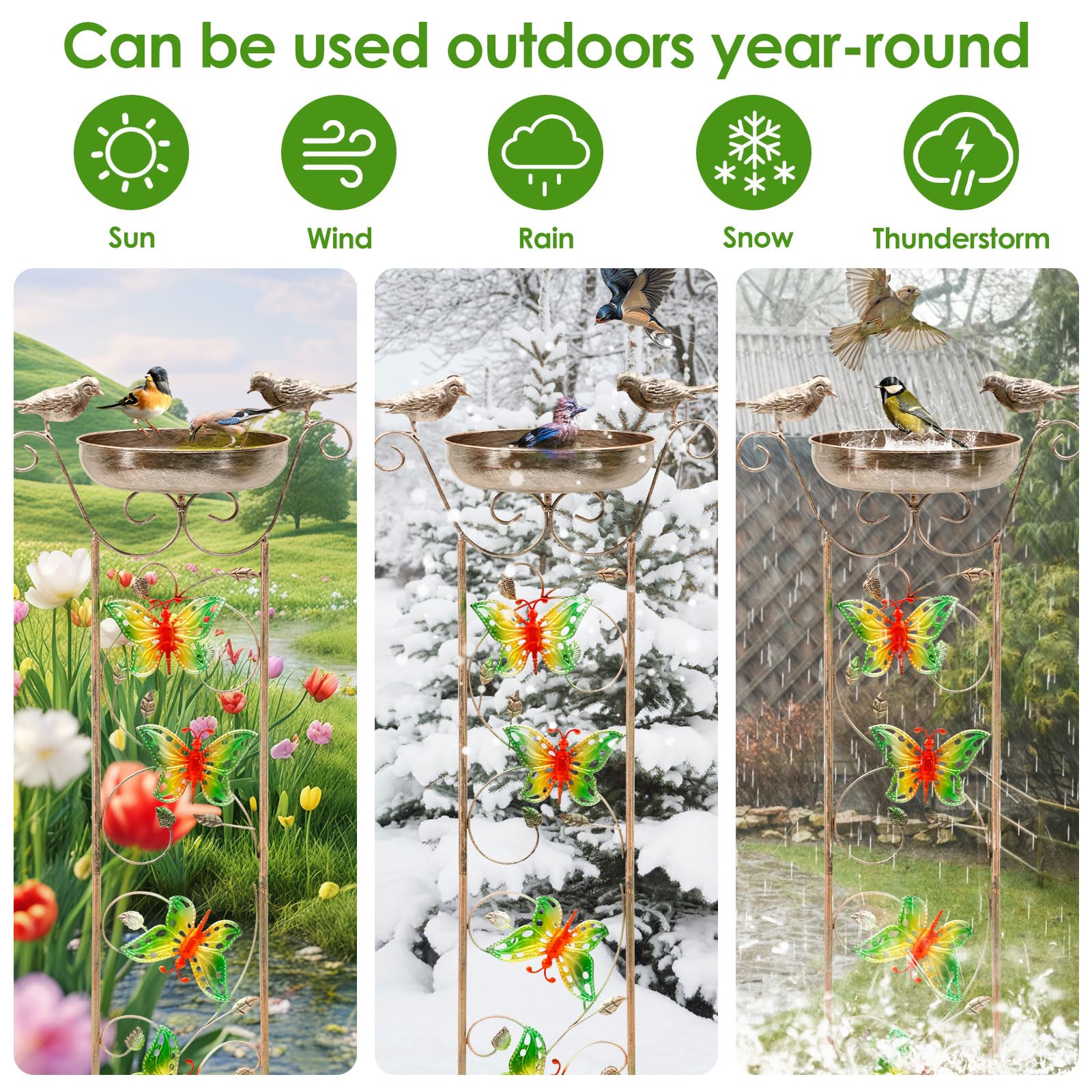 Wasserschale für Vögel Durchmesser 19CM Höhe 100CM Metall Stehend Winterfest Retro Gartendekoration Stabil Langlebig Terrasse Boden Rasen Geschenk Vogelliebhaber