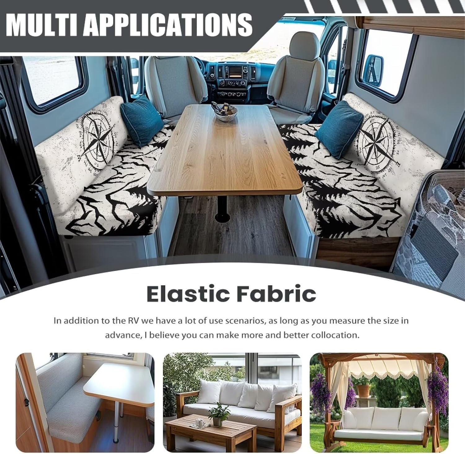 Compass RV Dinette Booth Cushions Covers,Lightweight 2 Seat Cushion Couch Cover Loveseat Sofa Slipcover Furniture Protector for RV Accessories Easy to Install