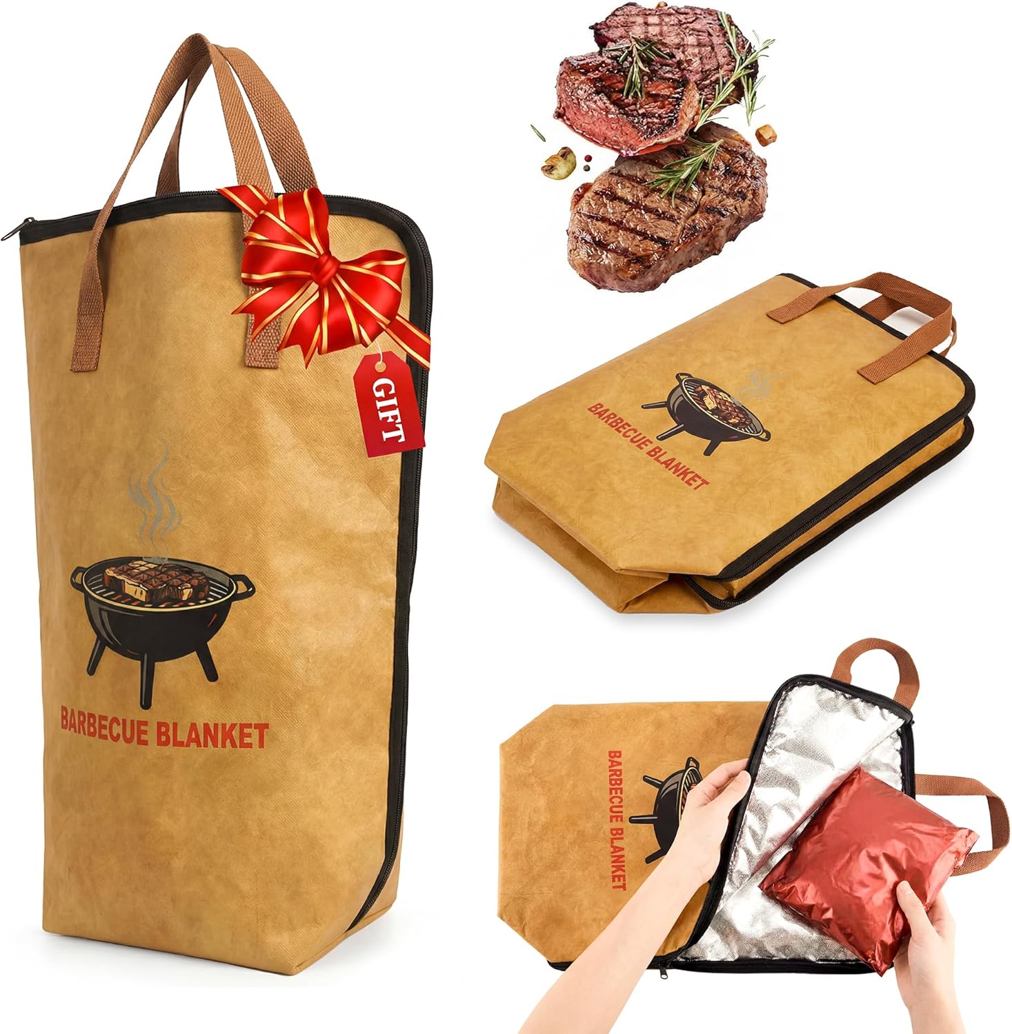 2 Pack Upgraded BBQ Meat Resting Blanket – Leak-Resistant Insulated Bag with Flip-Out Washable Inner Liner, Heat Retention for Smoker & Grilling, Accessories for Men Dad BBQ Lover, Keeps Brisket Juicy