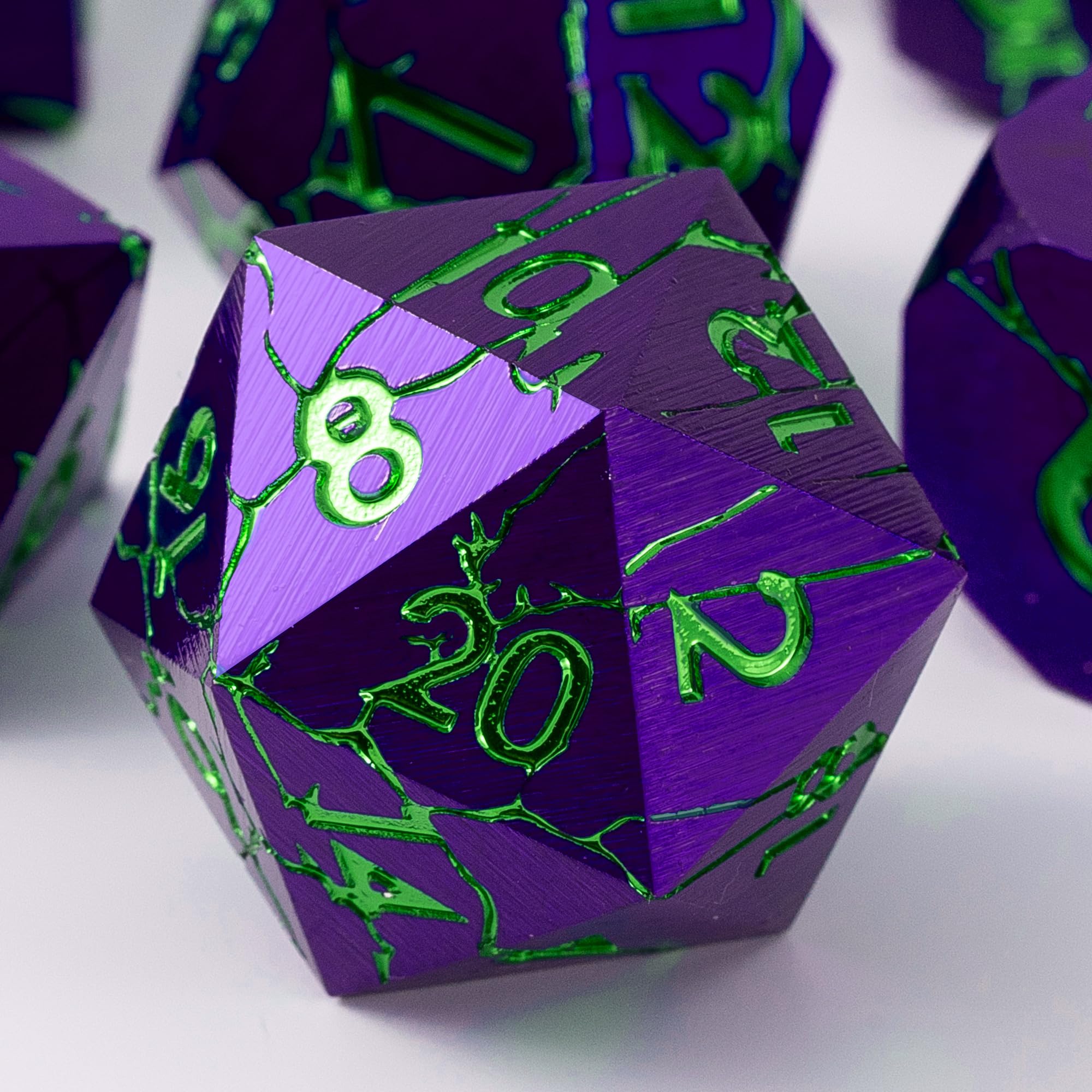 Soar Forge Metal Dice for DND and RPG Gaming - Pharaoh Ruins Purple with Green Cracks - Polyhedral Dice Set Compatible with RPG, D&D, Dungeons and Dragons and More