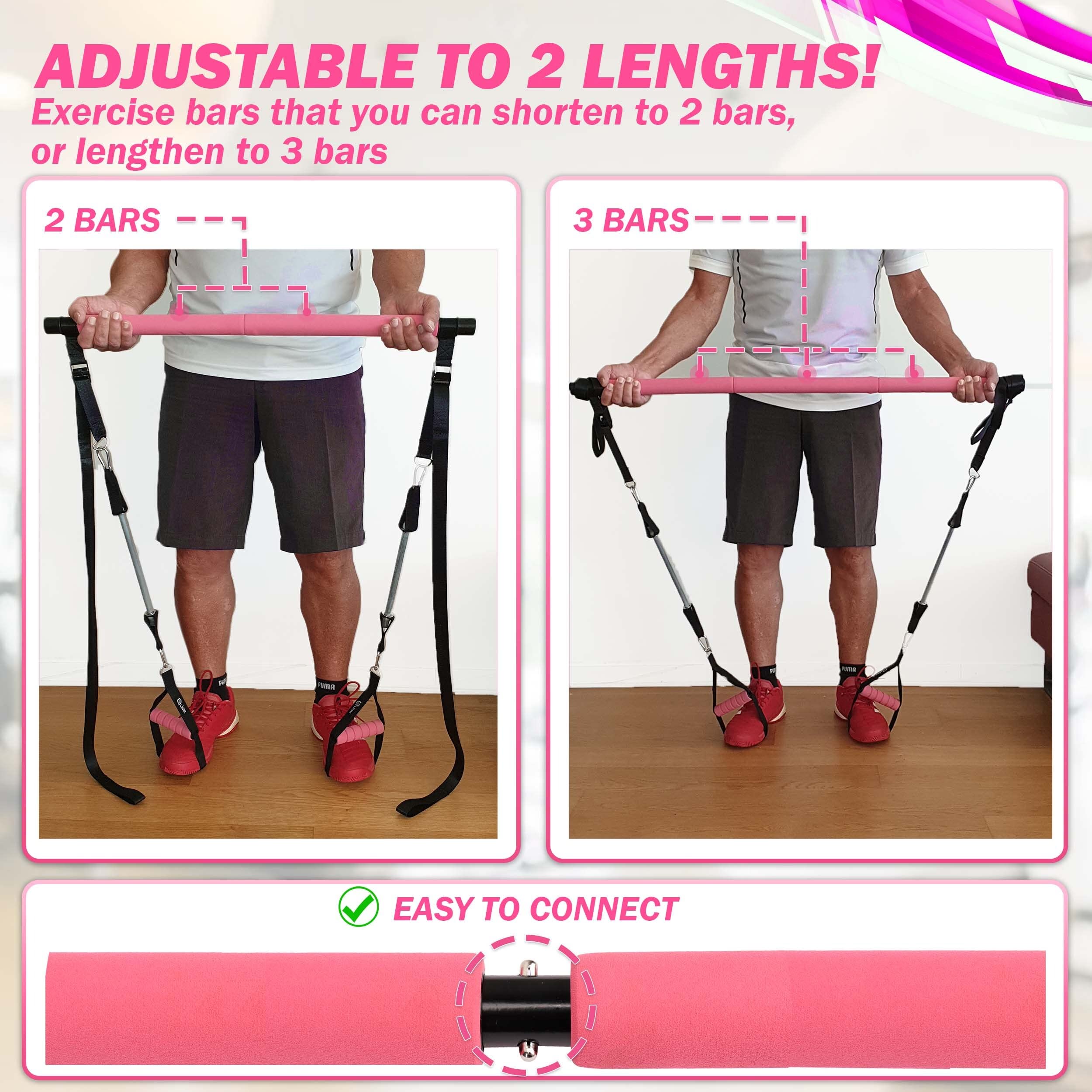Portable Pilates Bar Kit Adjustable Exercise Stick With Resistance - View #5