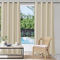 Vista 16 de StangH 2 paneles de cortinas opacas beige para exteriores, cortinas opacas resistentes al viento con parte superior desmontable para espacios