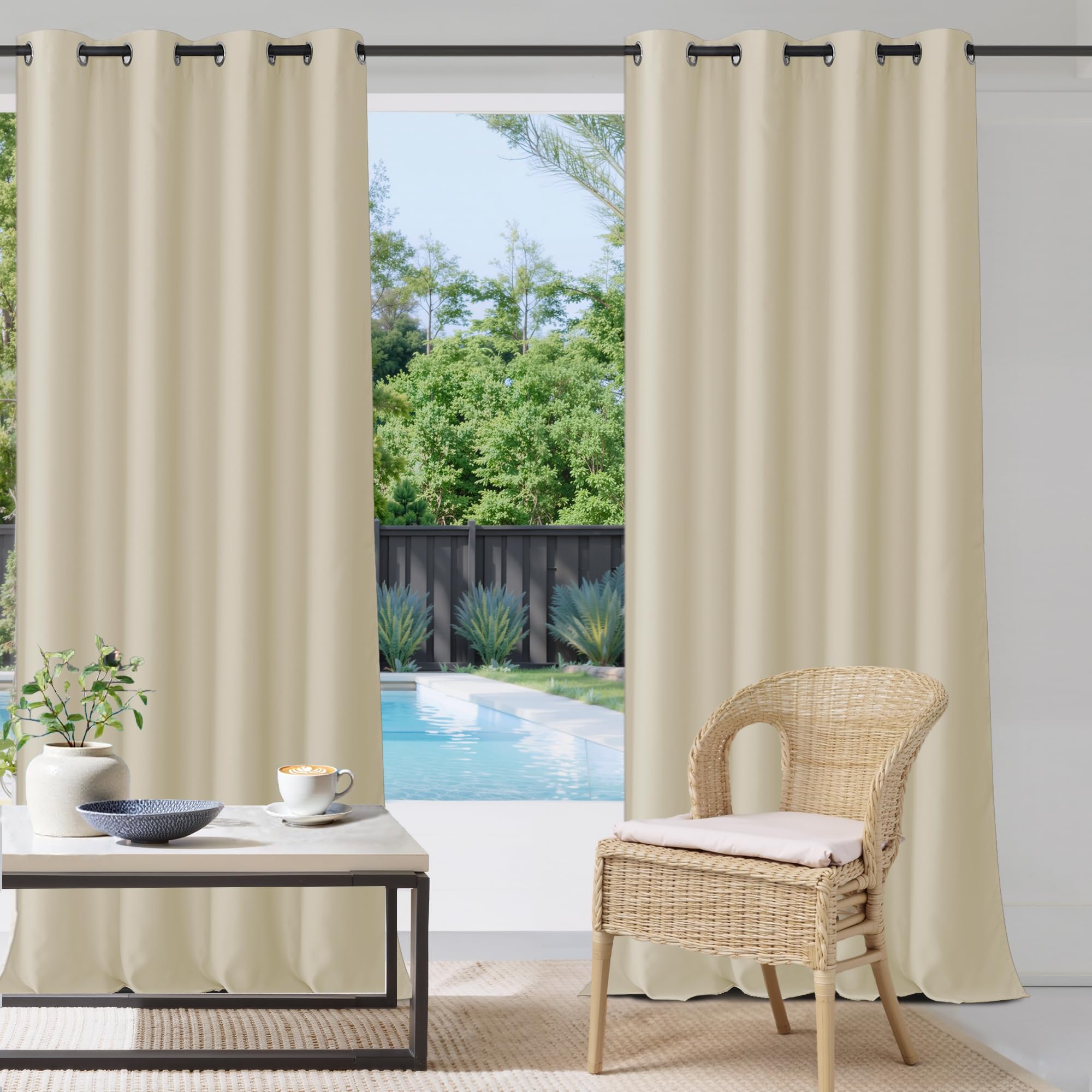 StangH Waterproof Patio Curtains Outdoor Blackout Summer Shades for Porch/Yard/Garden Gazebo Thermal Insulated Privacy Protect, W52 x L95, Natural Beige, 1 Panel