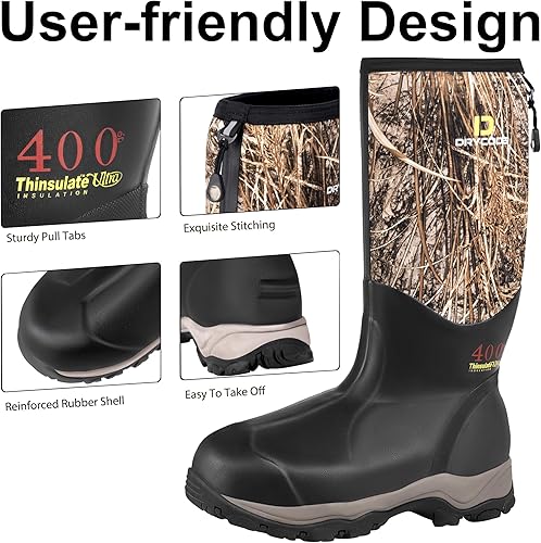 Miniatura 2 de D DRYCODE Hunting Boots for Men and Women, Waterproof Rubber Boots, Durable Anti Slip Outdoor Rain Boots Size 5-14