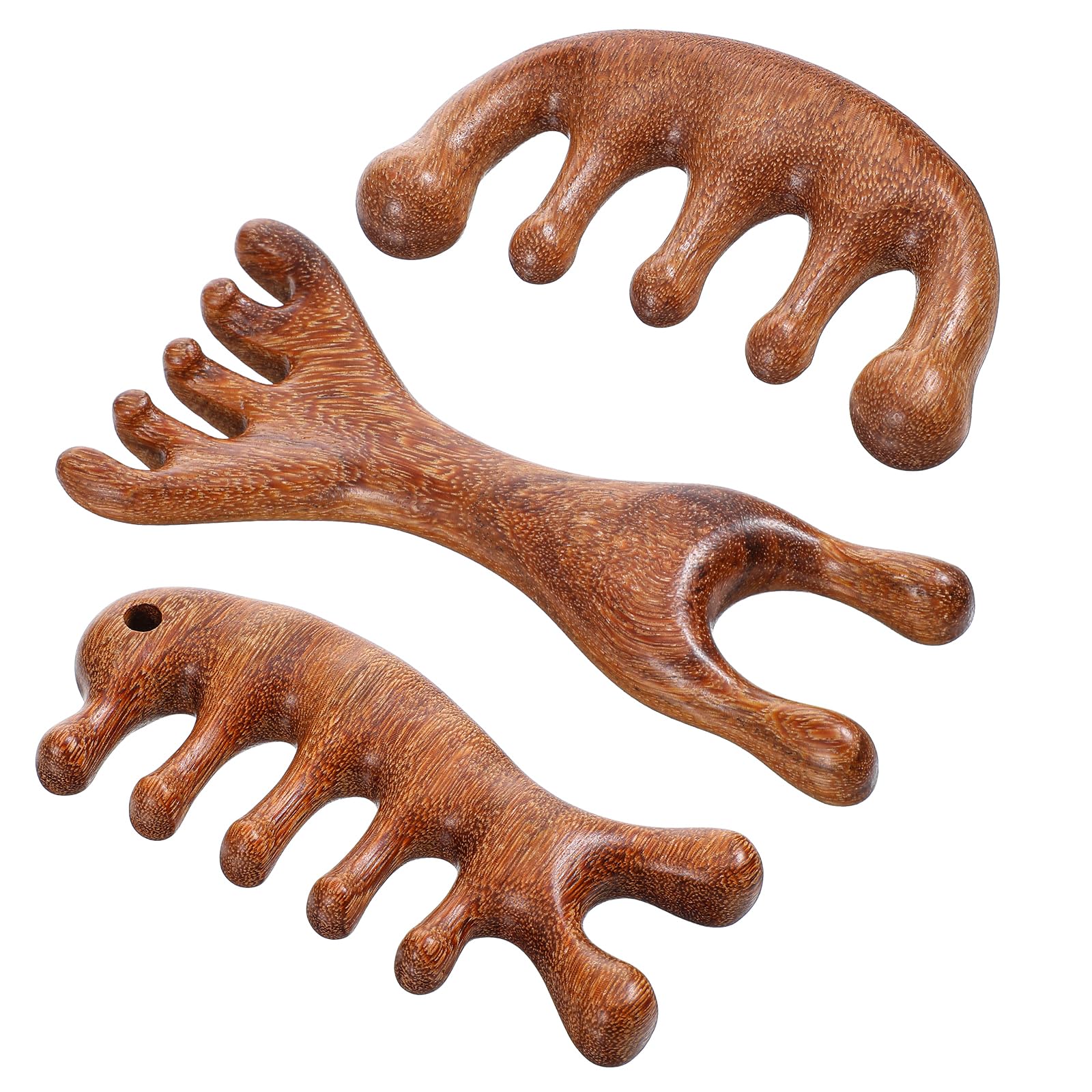 3PCS Wooden Scalp Massager Head Massage Tool Deer Antler Comb Reduction Head Massager Comb Deep Relaxation and Stress
