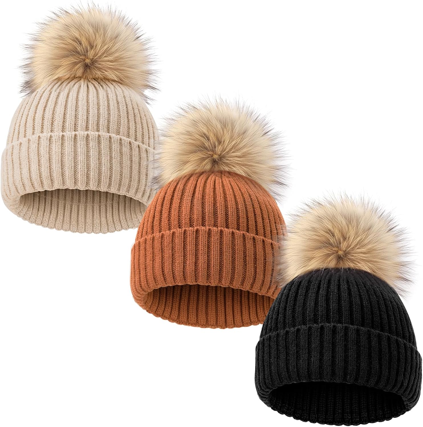 AQOKKA Baby Beanies Newborn Toddler Winter Pom Pom Beanie Knit