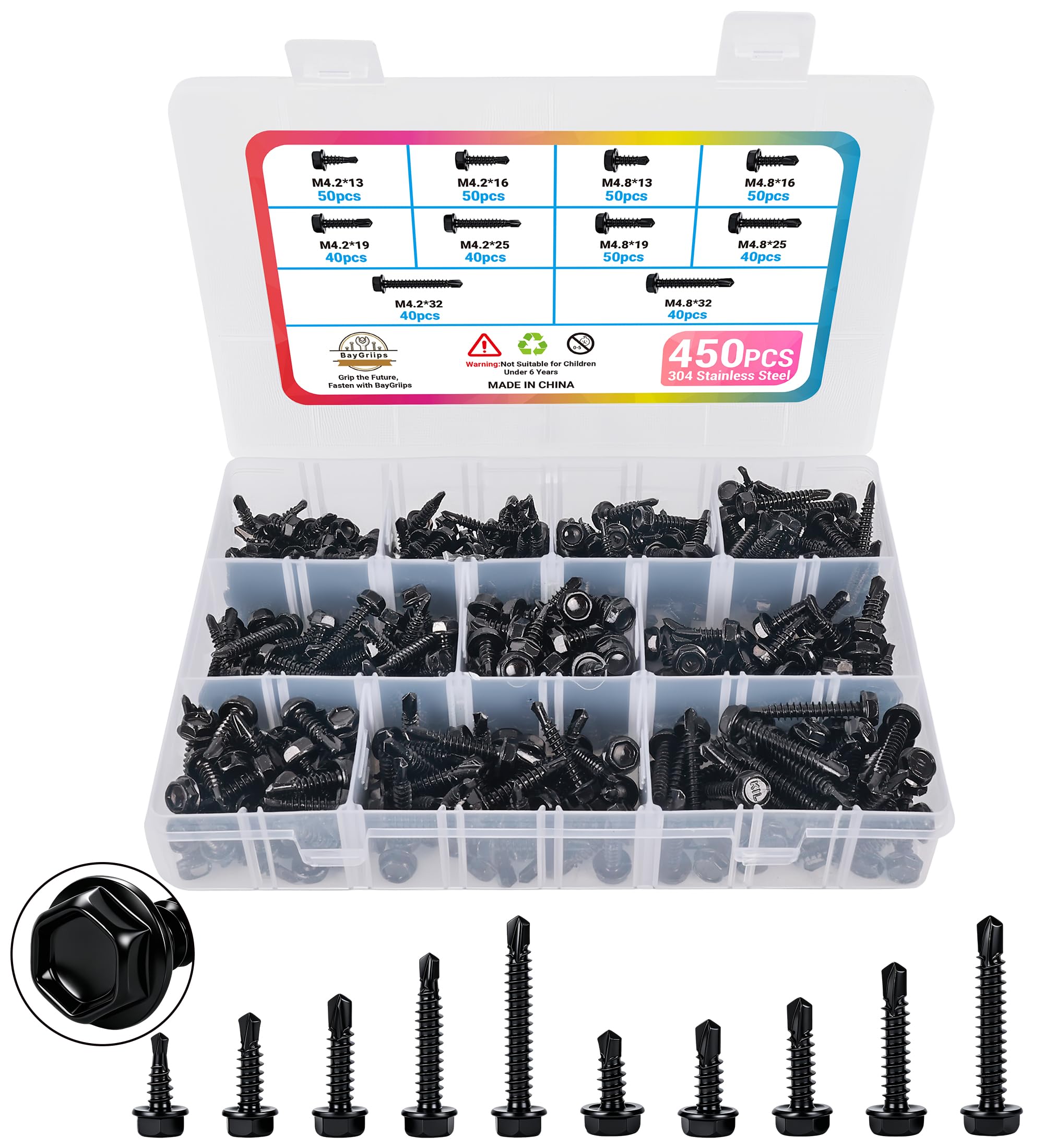 Stainless Steel Screw Assortment – #4 to #12 (450 Pieces) -9