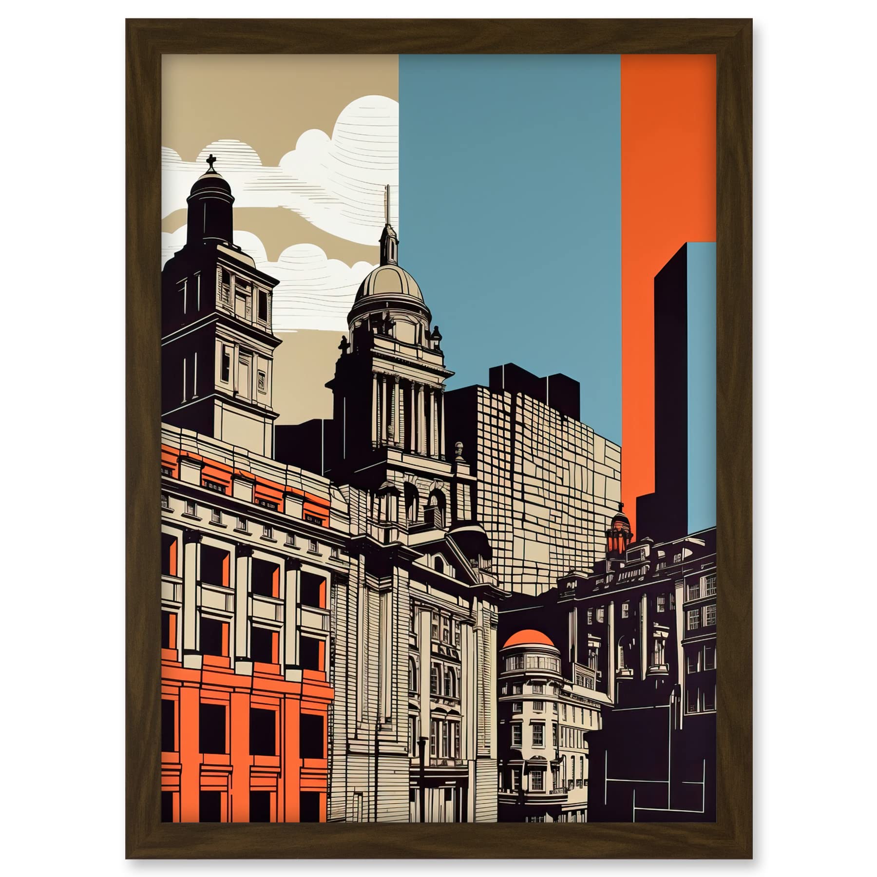Artery8 Framed Brown A3 Leeds Modern Colour Block Cityscape Illustration Artwork Framed A3 Wall Art Print