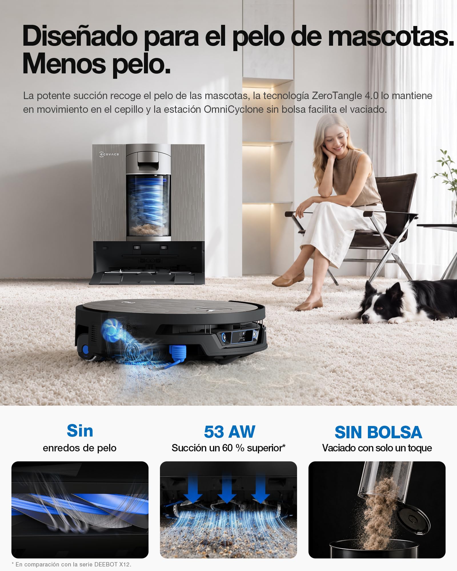 ECOVACS X12S OMNICYCLONE Robot Aspirador y Fregasuelos, Blast 27000Pa