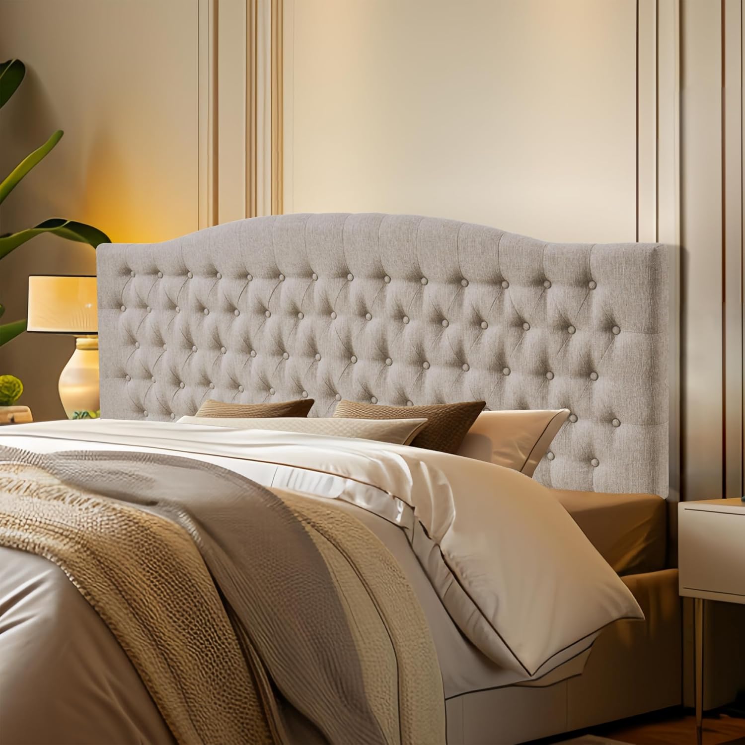 Linen Upholstered Headboard King/Cal King Size Latest Model Wall Mount, Bed Frame Mount, Featuring High-Density Sponge Padding, Luxury Texture Easy Assembly Comfort and Style-Linen Linen King