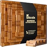 Kikcoin Extra Large Bamboo Cutting Boards, (Set of 3) Chopping Boards with Juice Groove Bamboo Wood Cutting Board Set Butcher Block for Kitchen, End Grain Serving Tray