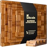 Kikcoin Extra Large Bamboo Cutting Boards&comma; &lpar;Set of 3&rpar; Chopping Boards with Juice Groove Bamboo Wood Cutting Board Set Butcher Block for Kitchen&comma; End Grain Serving Tray