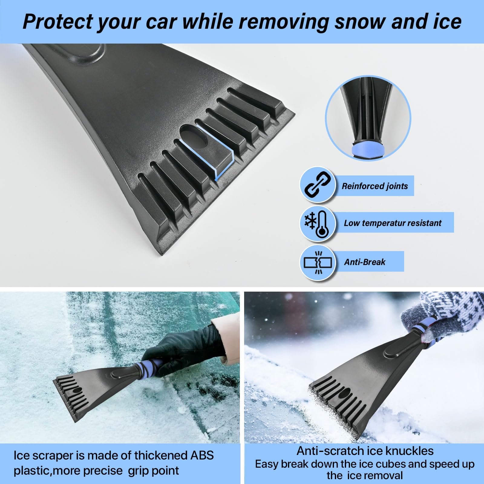 Schneebesen und Eiskratzer, abnehmbar, schwenkbar, weicher Borstenkopf, Schaumstoffgriff, für Auto, LKW oder SUV, Fenster- und Windschutzscheiben-Werkzeug (2 Stück)