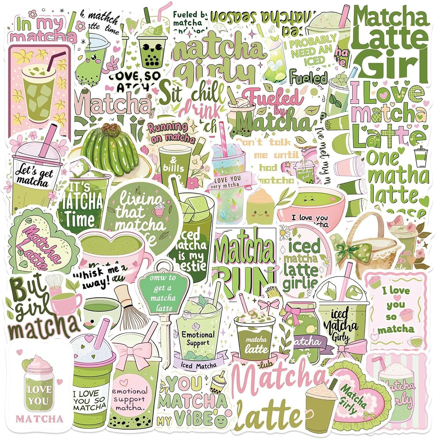 50pcs VSCO Matcha Girl Stickers，for Girl, Cute Waterproof Vinyl Decal for Kids Teen Adult Student Water Bottle Laptop Phone Computer Skateboard Luggage Notebook Helmet (Colourful-P3)