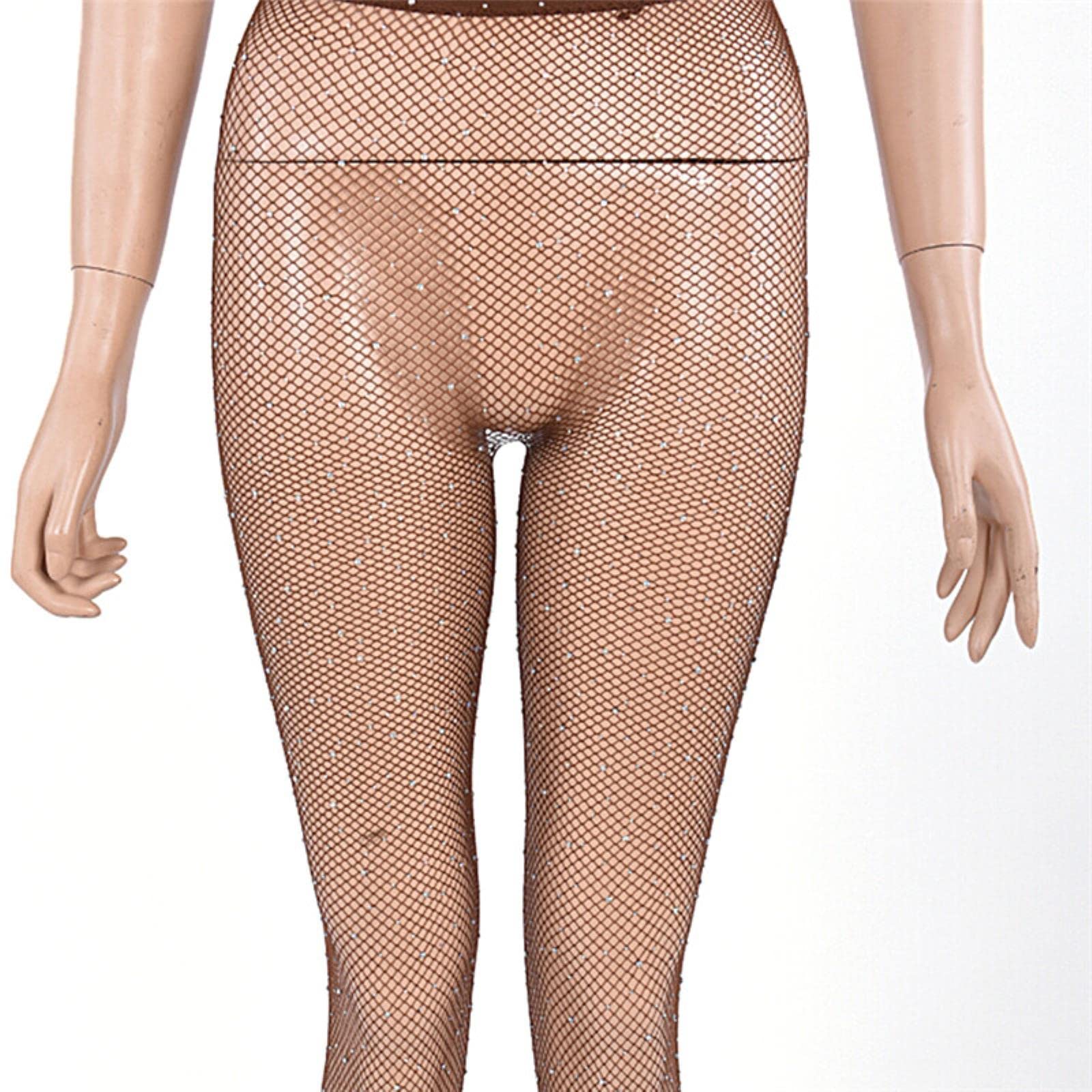 Medias Atractivas Mujeres Crystal Rhinestone Fishnet Malla Calcetines Medias Medias Pantimedias Primavera Verano Casual Leggings Medias de Red (Color Nude Talla única)