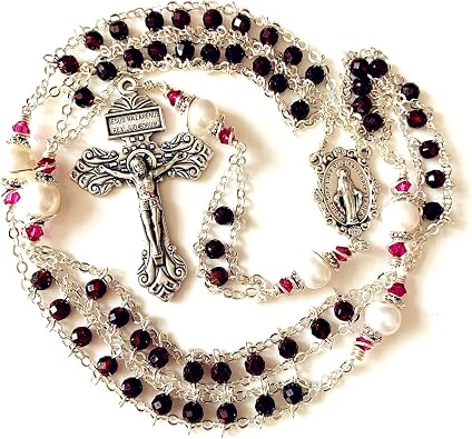 elegantmedical handmade Gold Ladder to Heaven Garnet Beads Catholic Rosary crucifix Necklace box