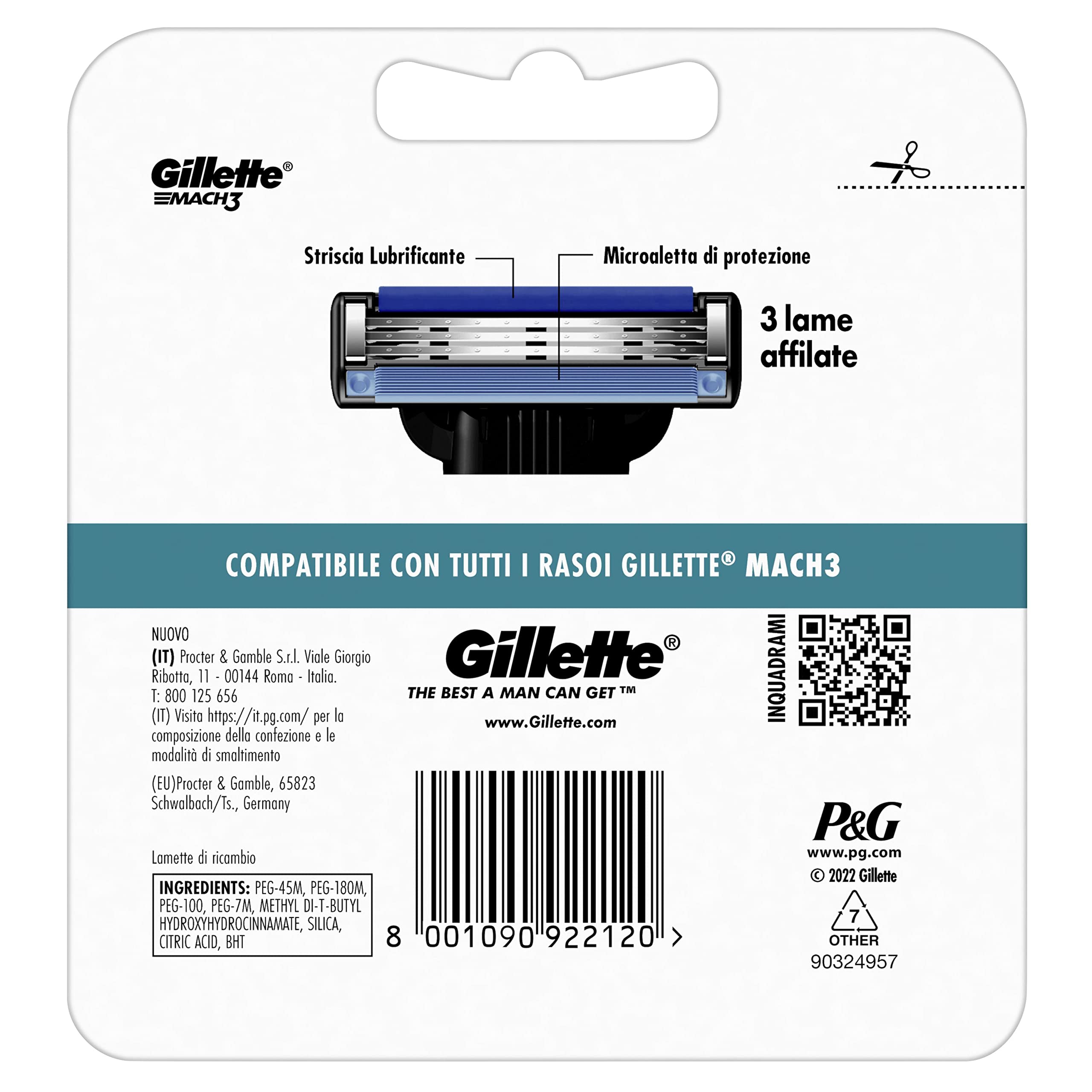 Gillette Mach3 Lamette di Ricambio per Rasoio da Uomo, Rasoi a 3 Lame