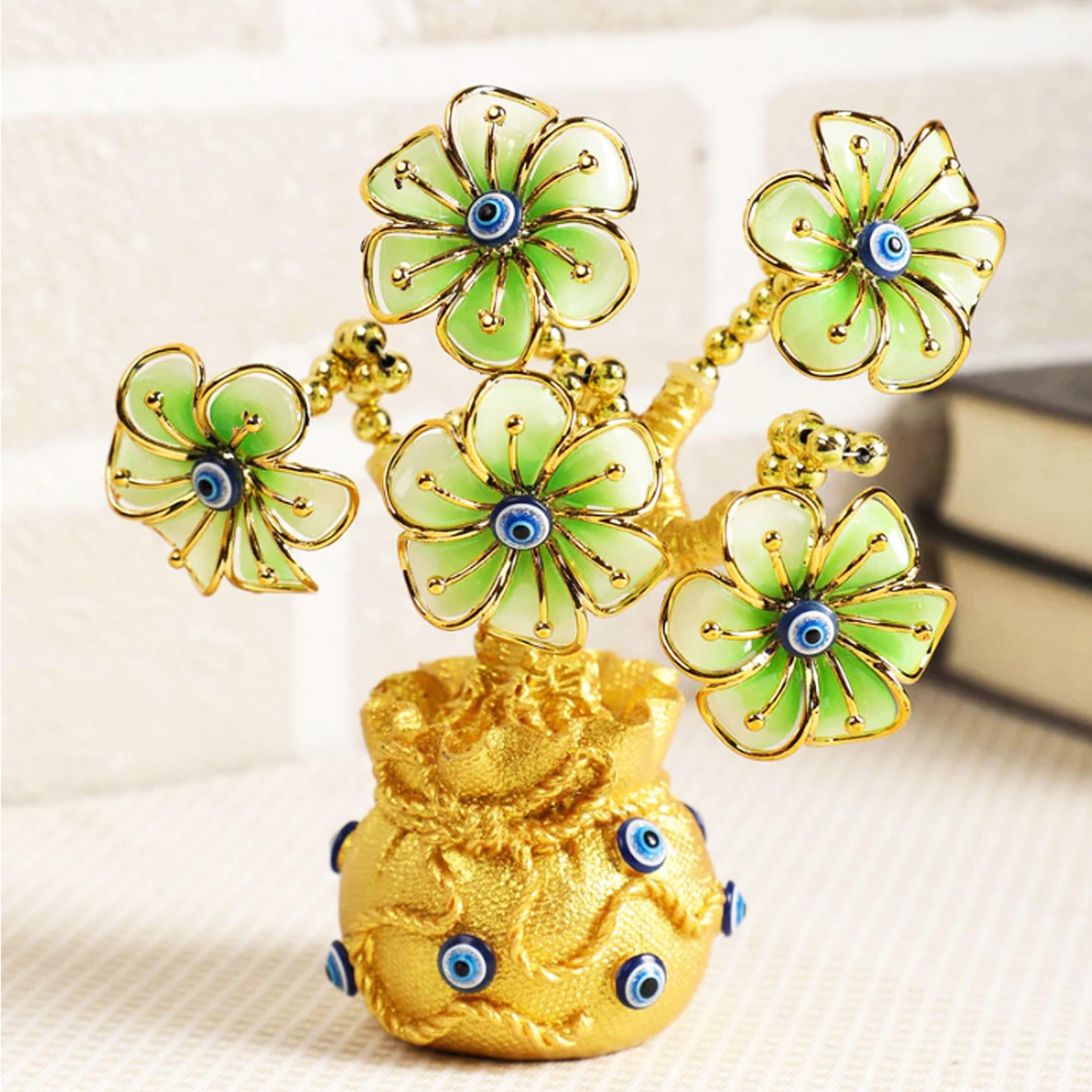 Sidak Decorative Evil Eye Flower Tree Amulet for Good Luck Charm Protection Feng Shui Fortune Tree Showpiece(1Pc)