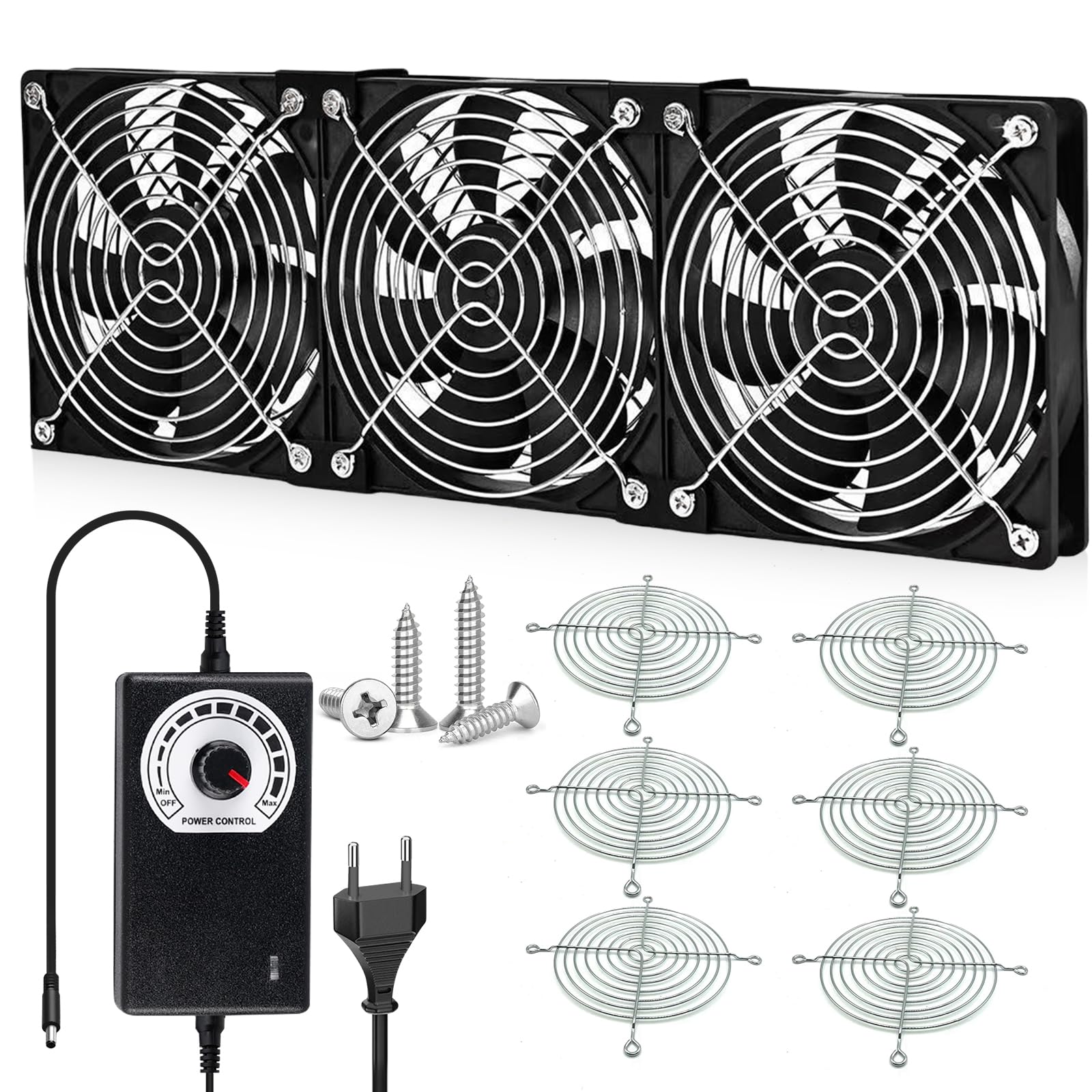 120 mm Ventola per alloggiamento PC, 3 pezzi Ventilatore PC con controllo della velocità, ultra silenzioso, doppio cuscinetto a sfere, AC 220 V 3000 giri/min, Ventole per PC Laptop, Router