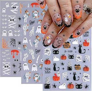 3 Sheets Halloween Nail Stickers Black Cat Nail Art Stickers Mummy Nail Decals 3D Ghost Pumpkin Nails Accessories Self-Adhesive Horror Skeleton Spider Nails Design Sticker for Women Nail Decorations